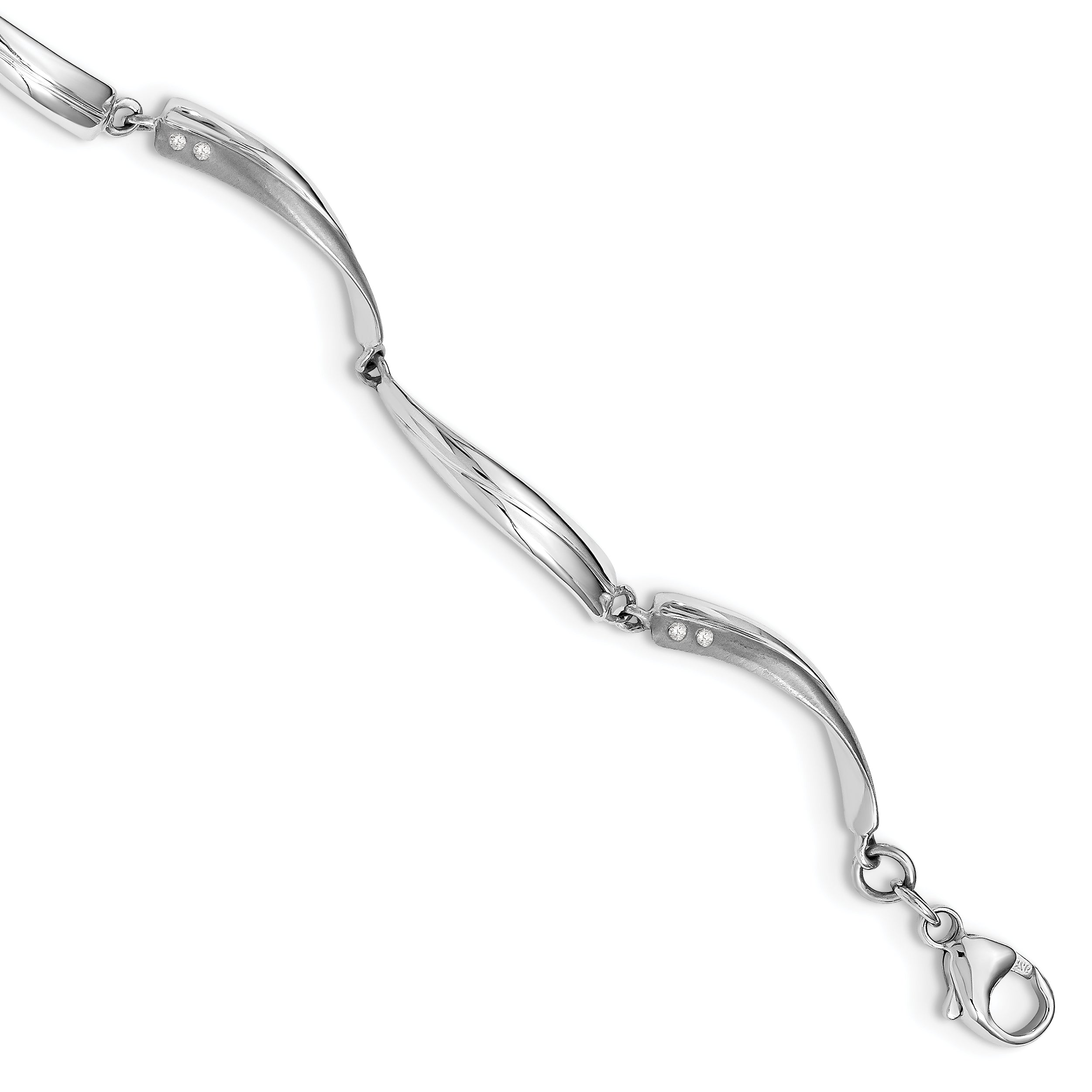 White Ice Sterling Silver Rhodium-plated Satin and Polished Diamond 7.5 Inch Bracelet with 1 Inch Extender Main image