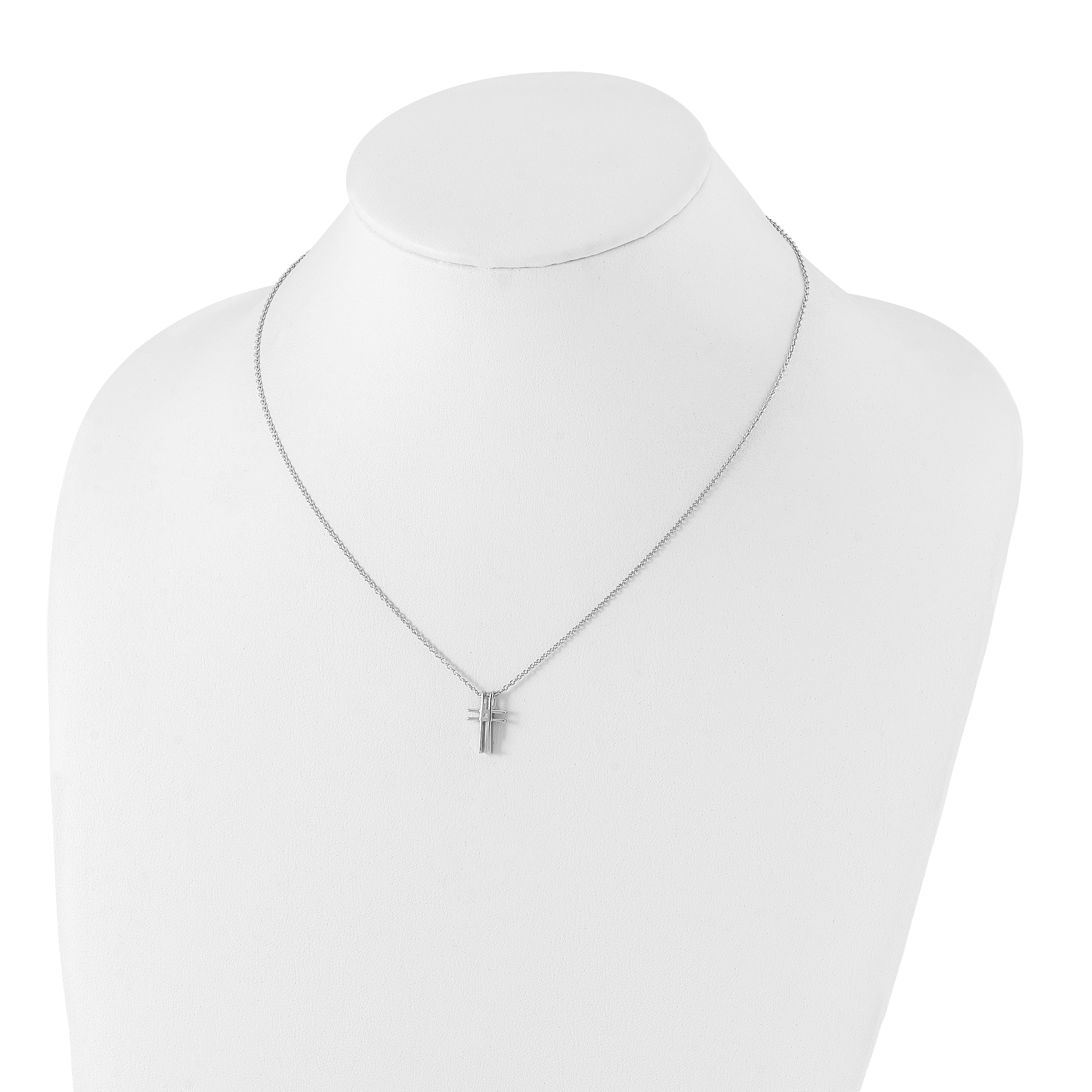 White Ice Sterling Silver Diamond Cross Necklace with Rhodium Finish