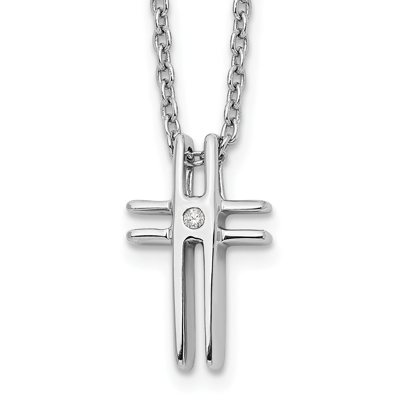 White Ice Sterling Silver Rhodium-plated 18 Inch Diamond Cross Necklace with 2 Inch Extender Main image