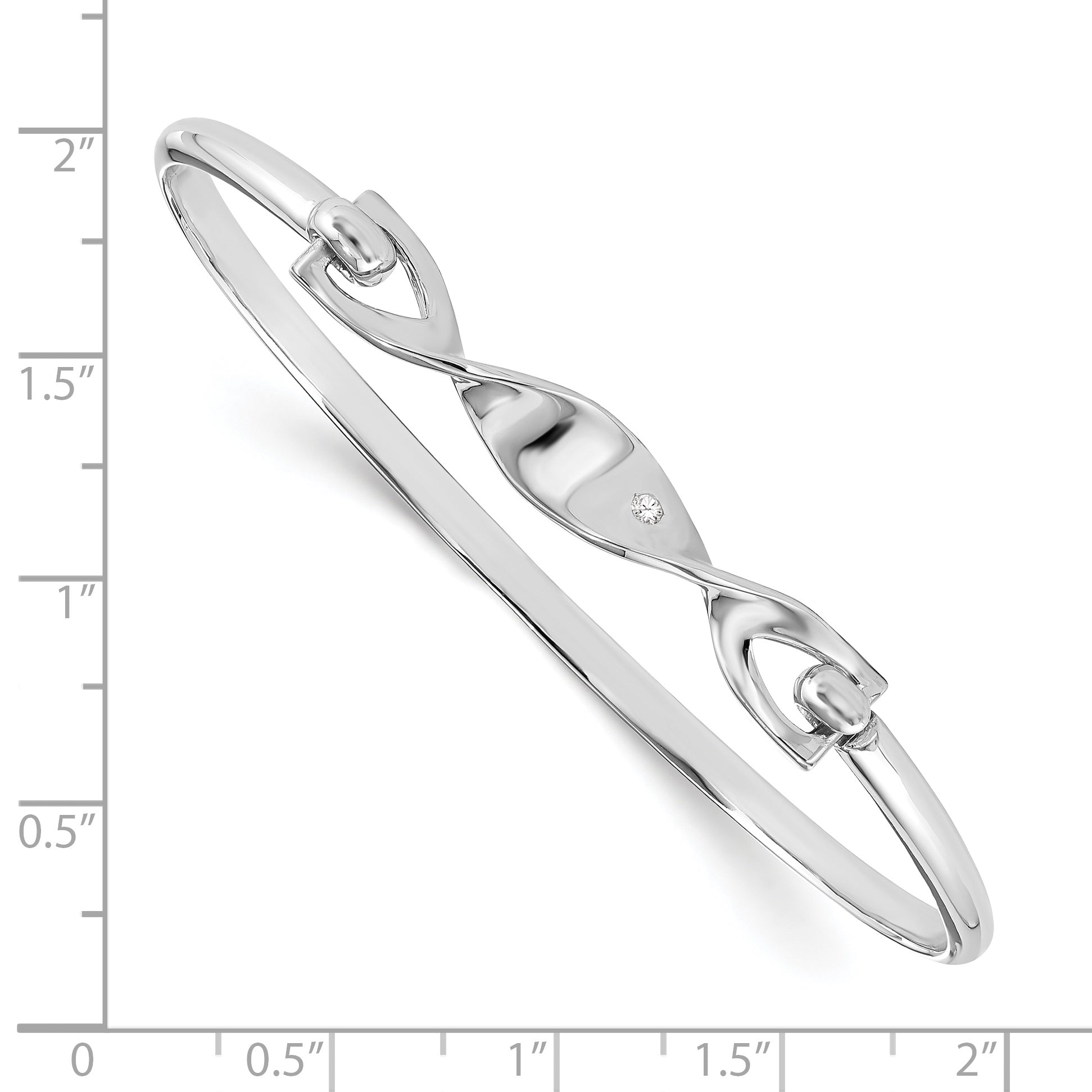 White Ice 925 Sterling Silver Diamond Twist Bangle with Polished Rhodium Finish