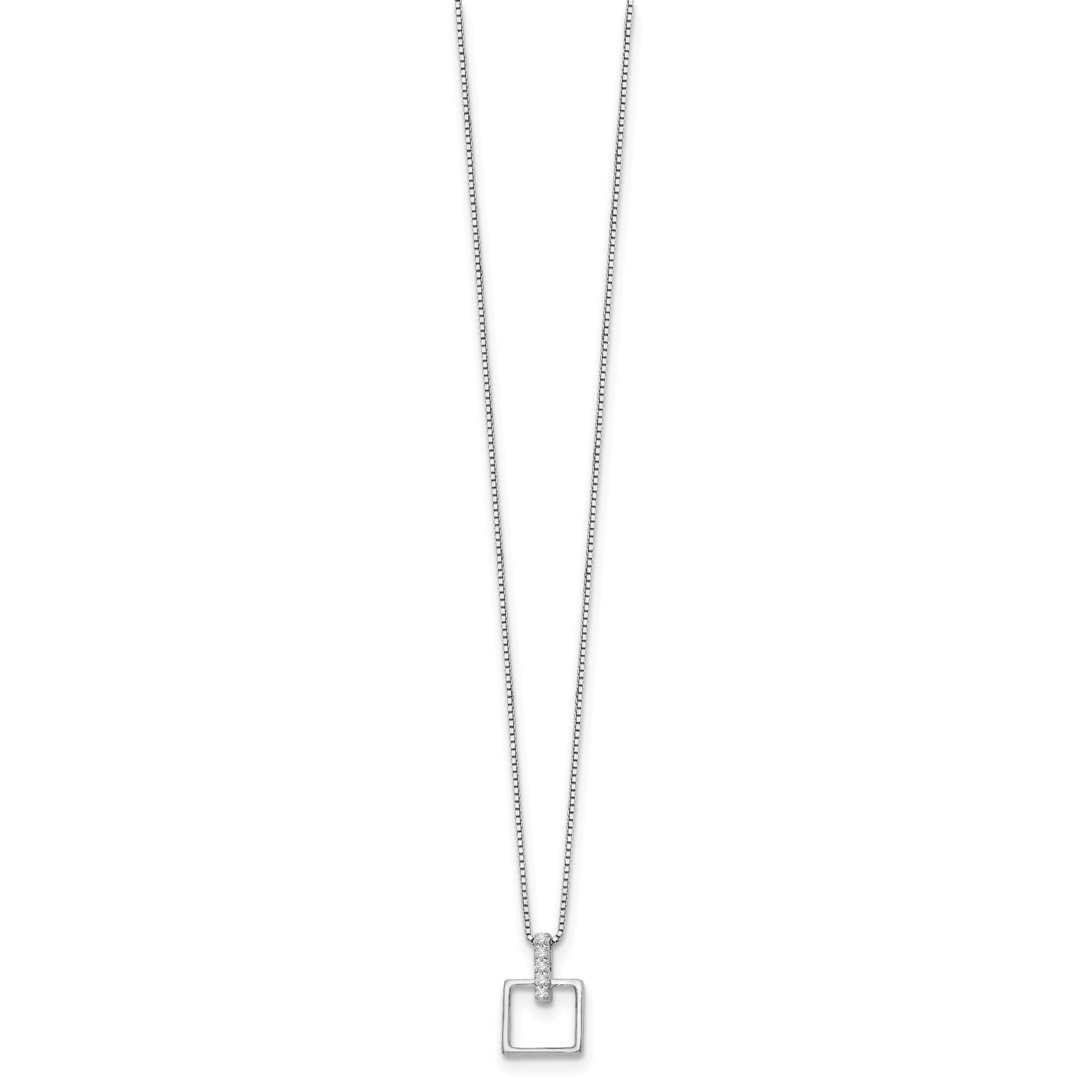 White Ice Sterling Silver Rhodium-plated 18 Inch Diamond Open Squared Necklace with 2 Inch Extender