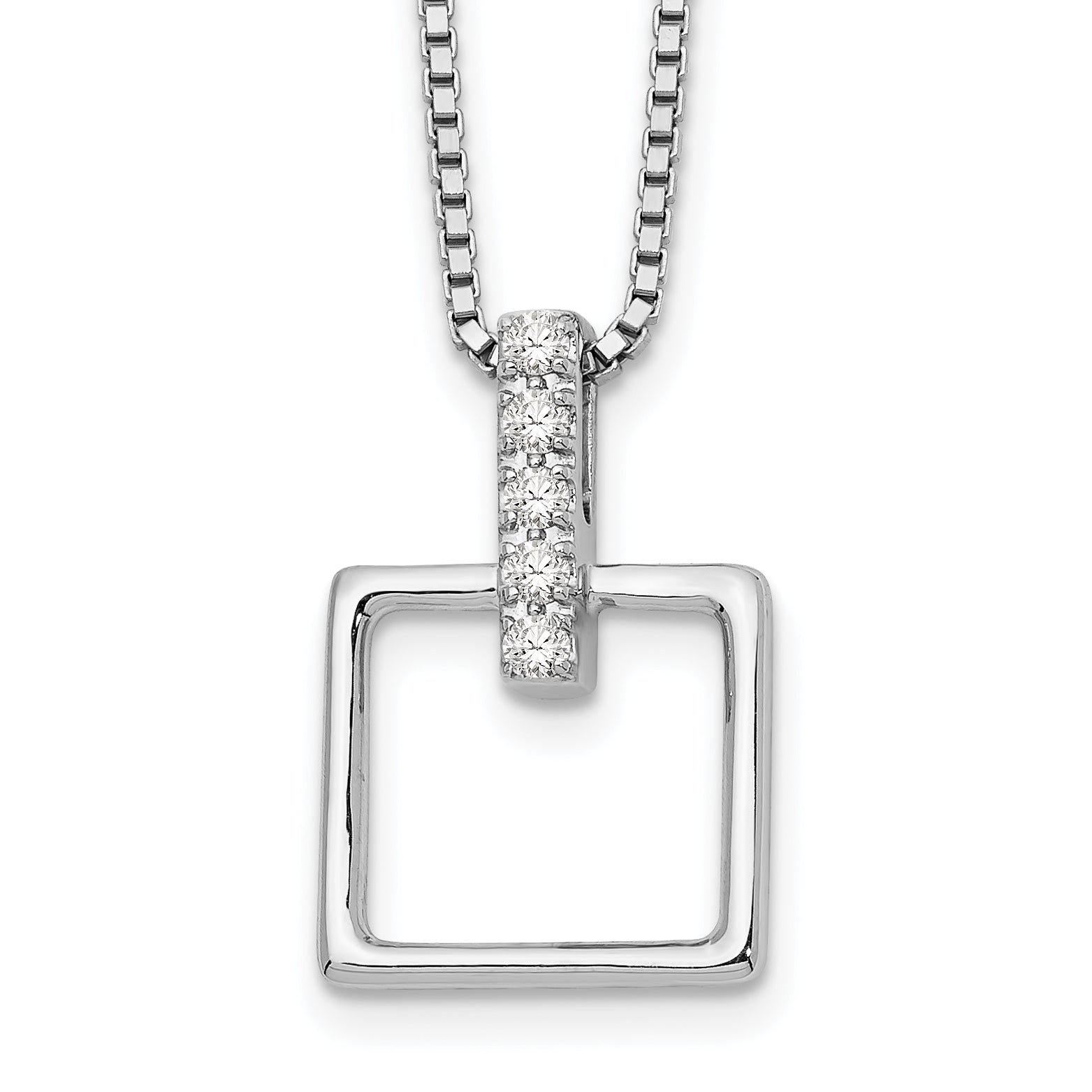 White Ice Sterling Silver Rhodium-plated 18 Inch Diamond Open Squared Necklace with 2 Inch Extender Main image