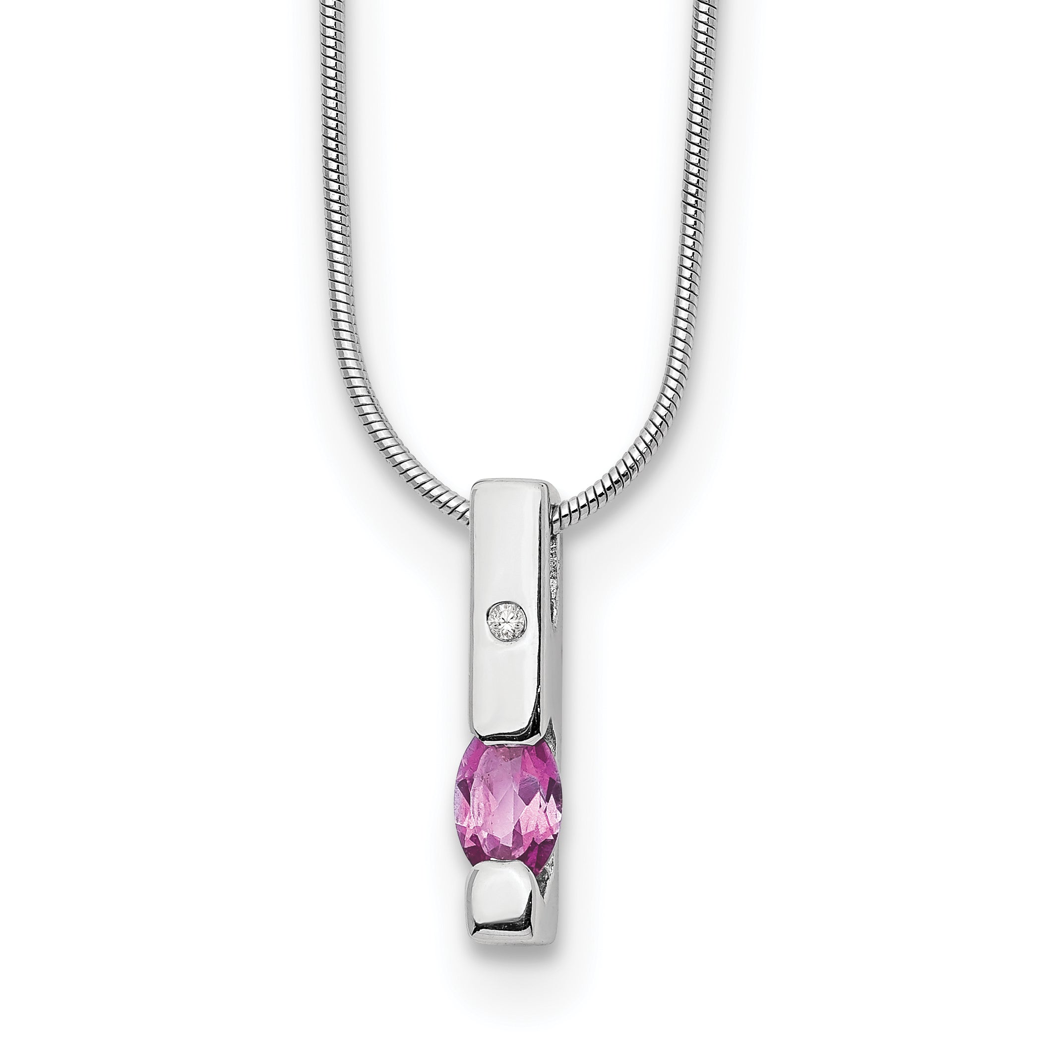 White Ice Sterling Silver Rhodium-plated 18 Inch Diamond and Pink Tourmaline Necklace with 2 Inch Extender Main image