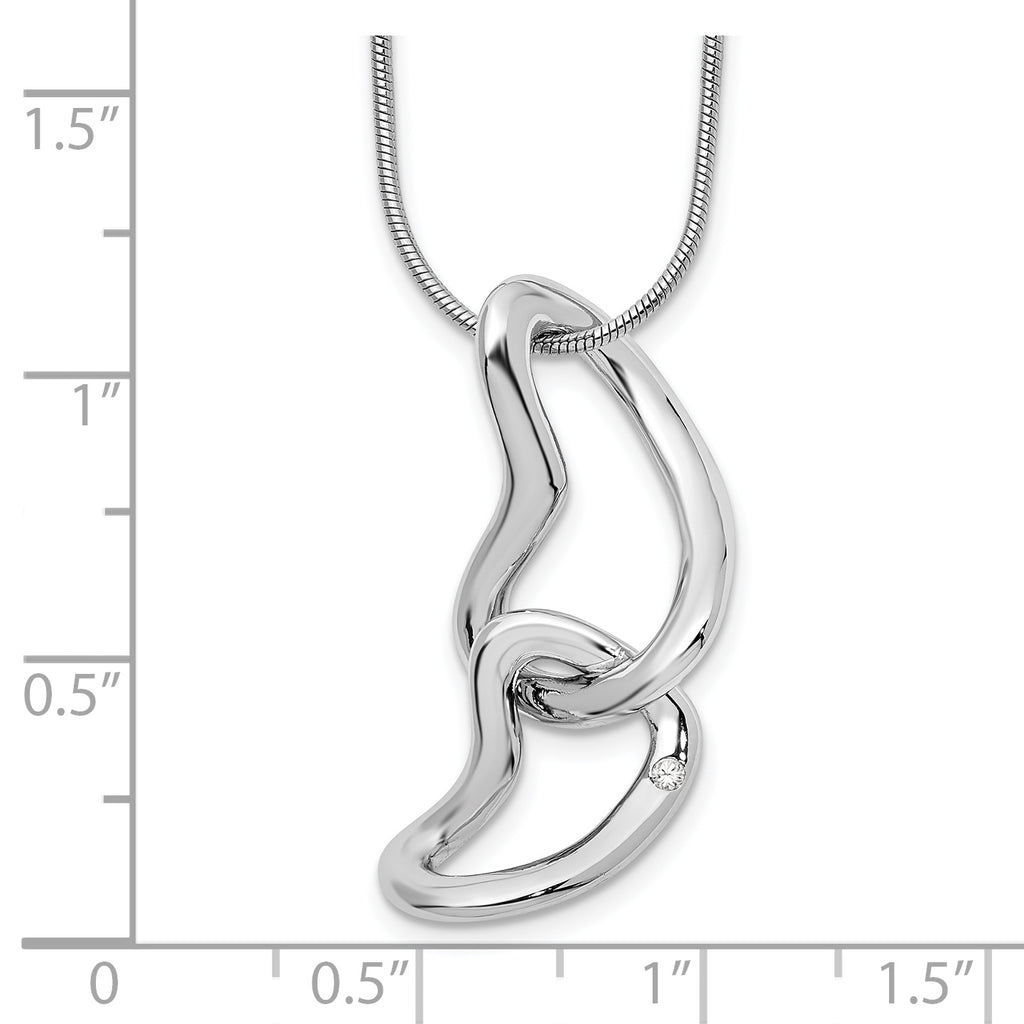 White Ice Sterling Silver Diamond Heart Necklace with Polished Finish Extender