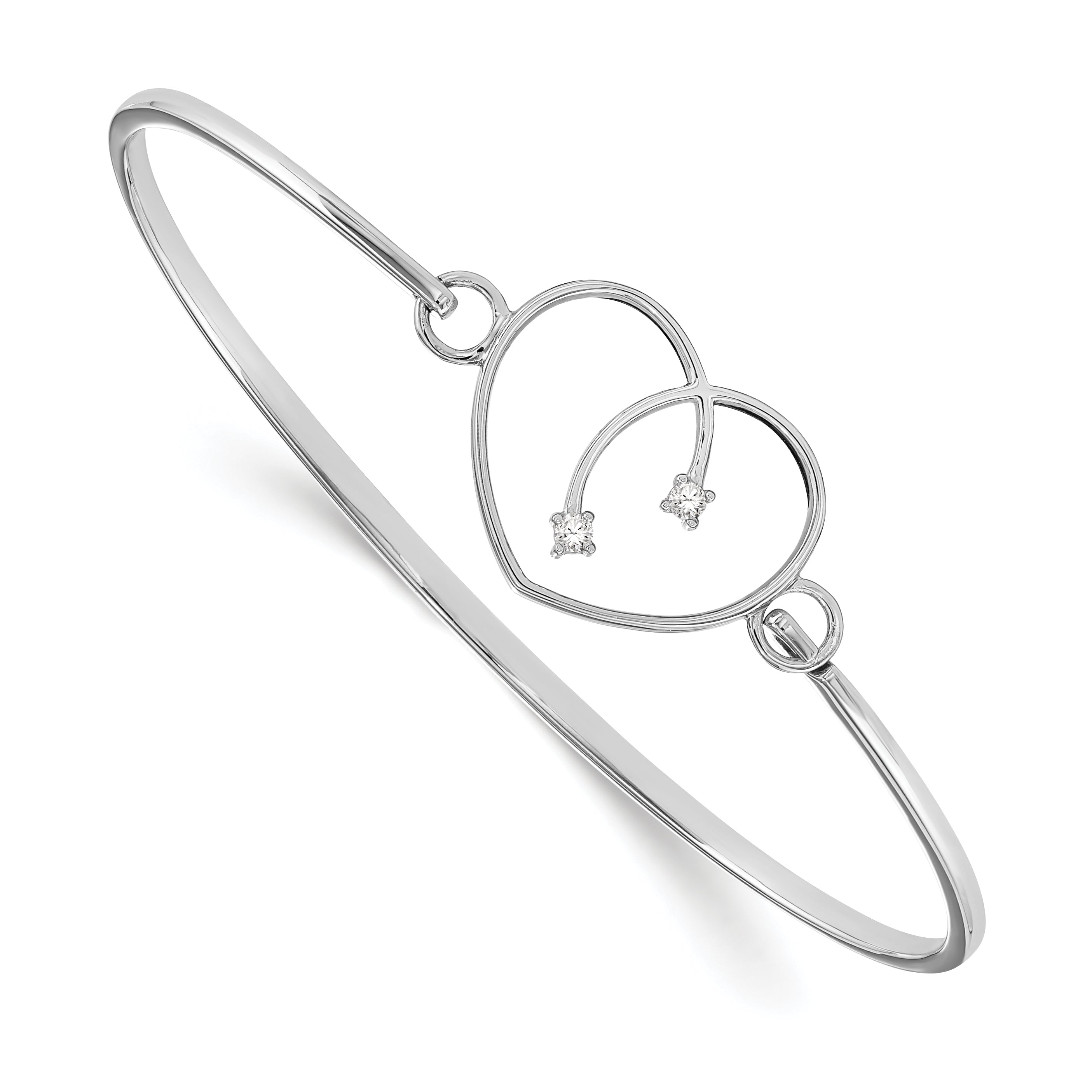 White Ice Sterling Silver Rhodium-plated Diamond Heart Bangle Main image