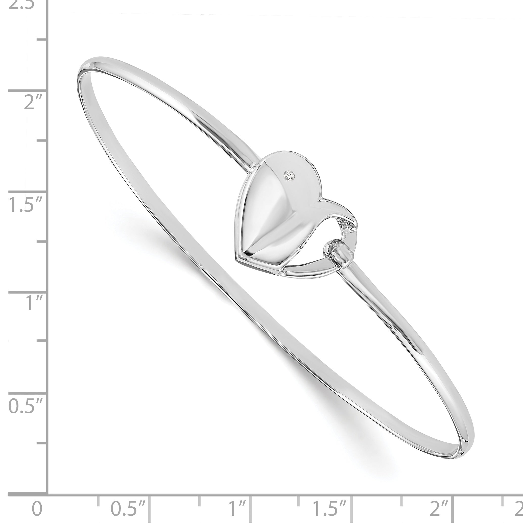 Sophia Jewelers Sterling Silver Diamond Heart Bangle Polished Gift Ready Secondary image