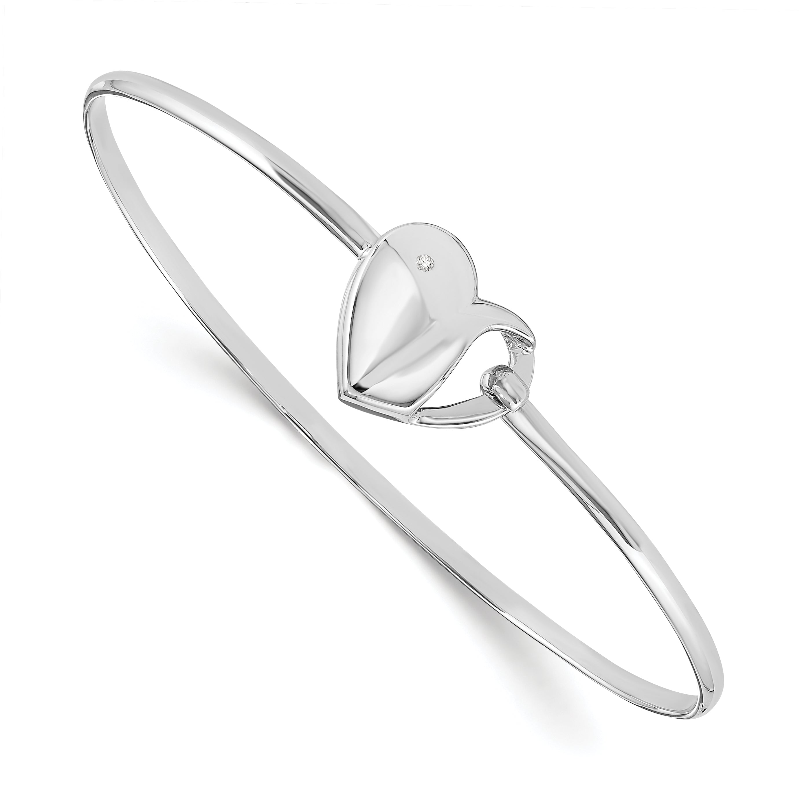 White Ice Sterling Silver Rhodium-plated Diamond Heart Bangle Bracelet Main image