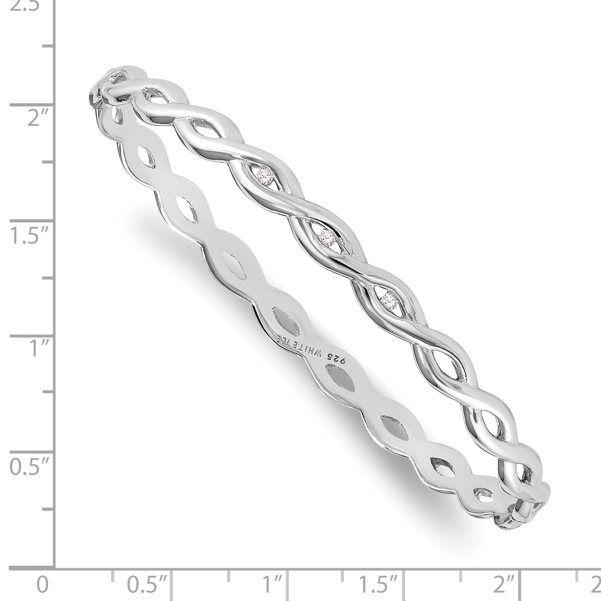 White Ice 925 Sterling Silver Diamond Twist Bangle with Rhodium Finish Secondary image