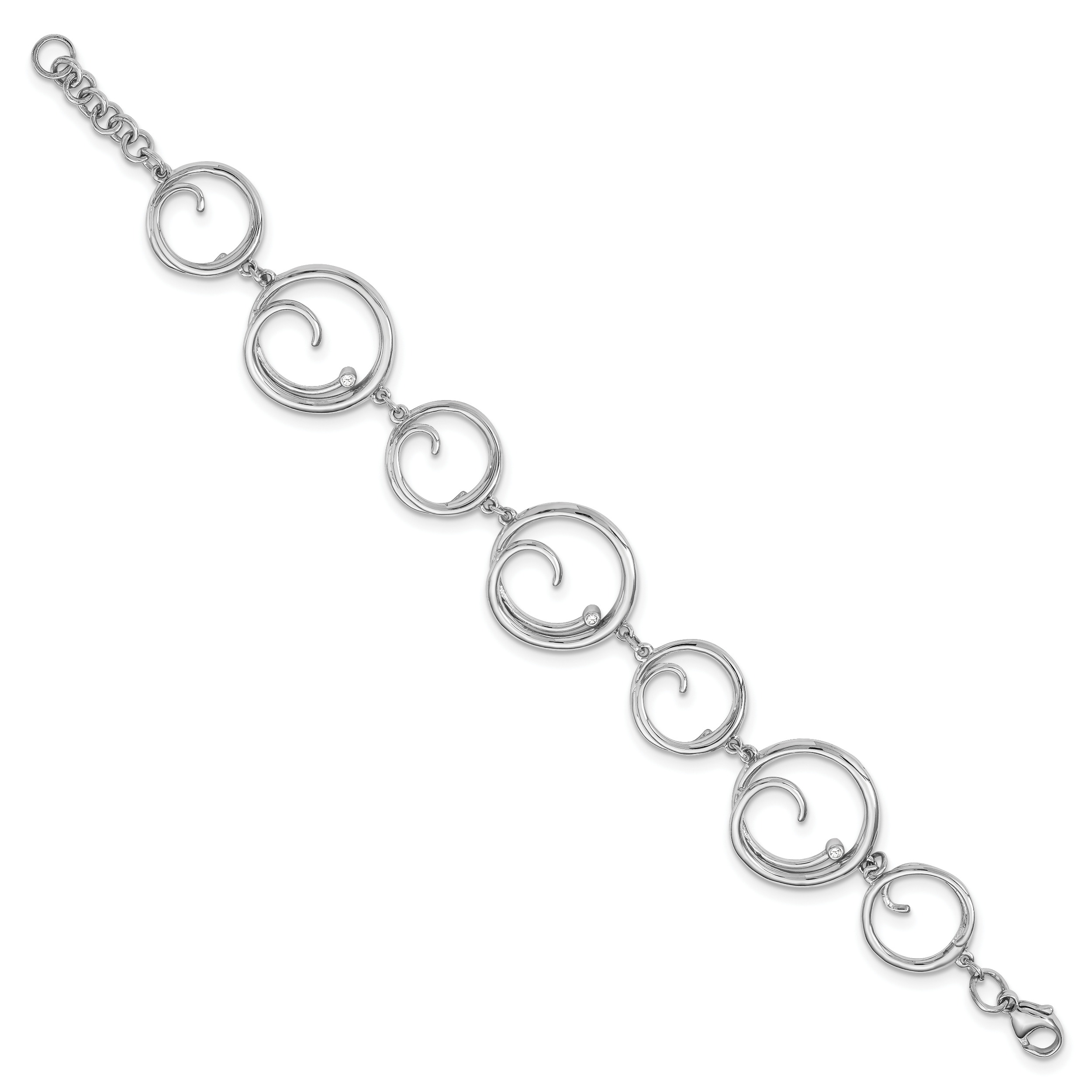 White Ice Sterling Silver Rhodium-plated 7 Inch Diamond Swirl Bracelet with 1 Inch Extender Secondary image