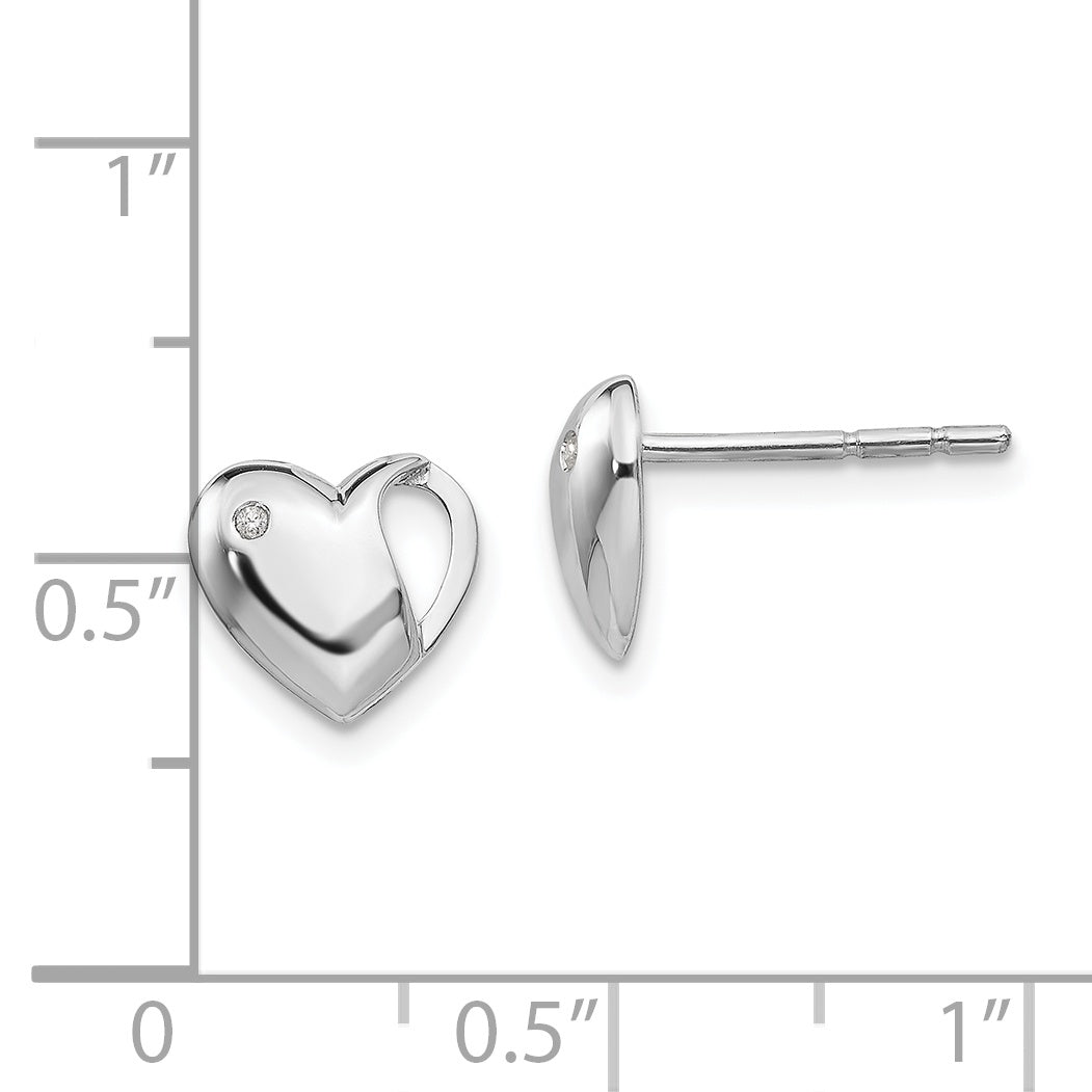 Sophia Jewelers Sterling Silver Diamond Heart Earrings with Rhodium Polish