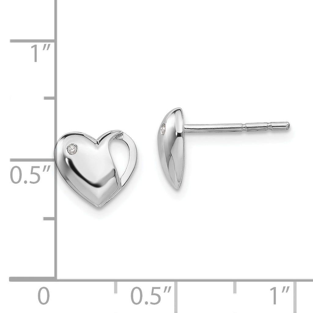 Sophia Jewelers Sterling Silver Diamond Heart Earrings with Rhodium Polish