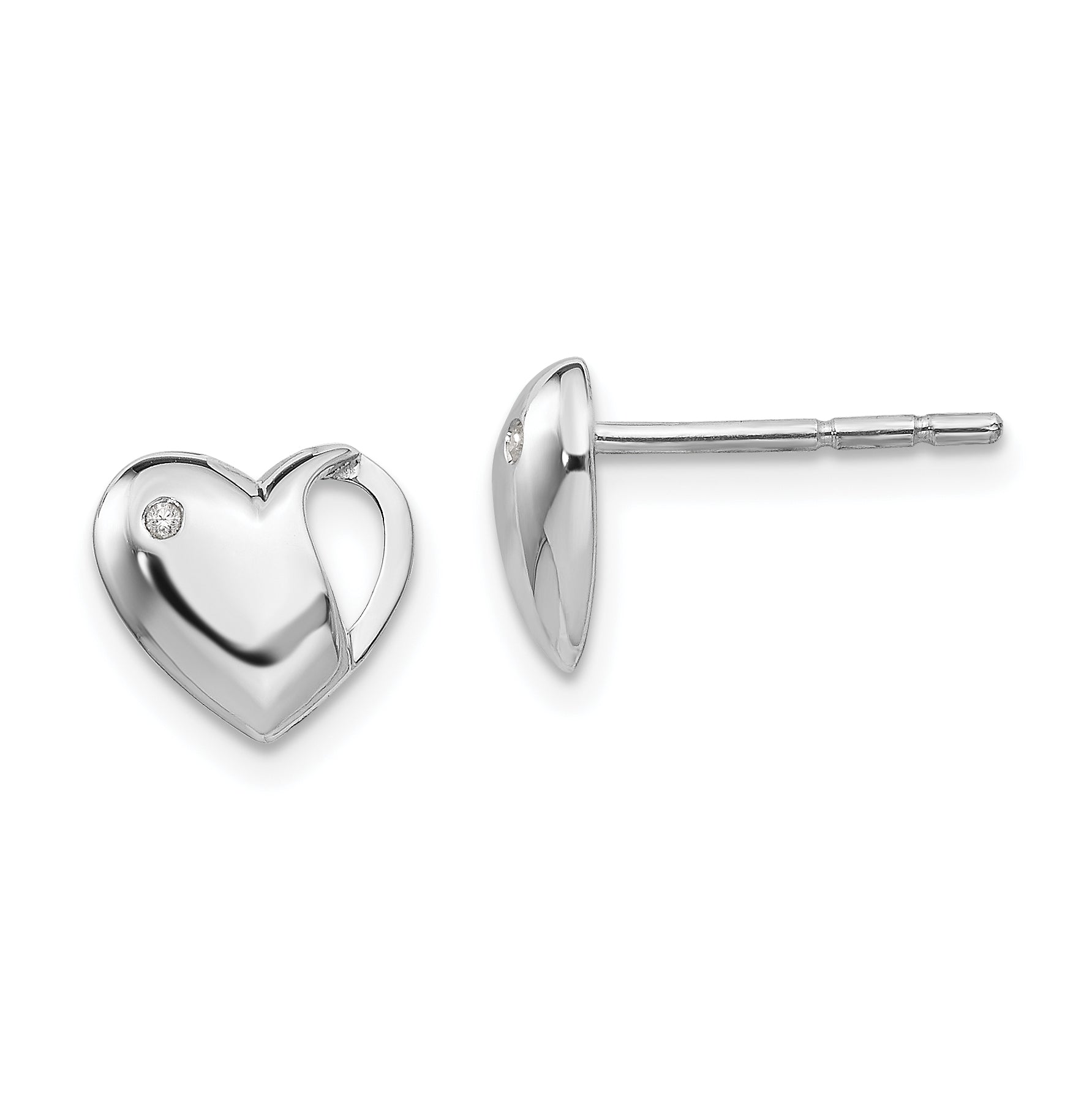 White Ice Sterling Silver Rhodium-plated Diamond Heart Post Earrings Main image