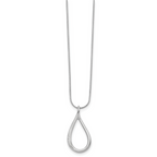 Sterling Silver Diamond Teardrop Necklace with Rhodium Finish and Extender