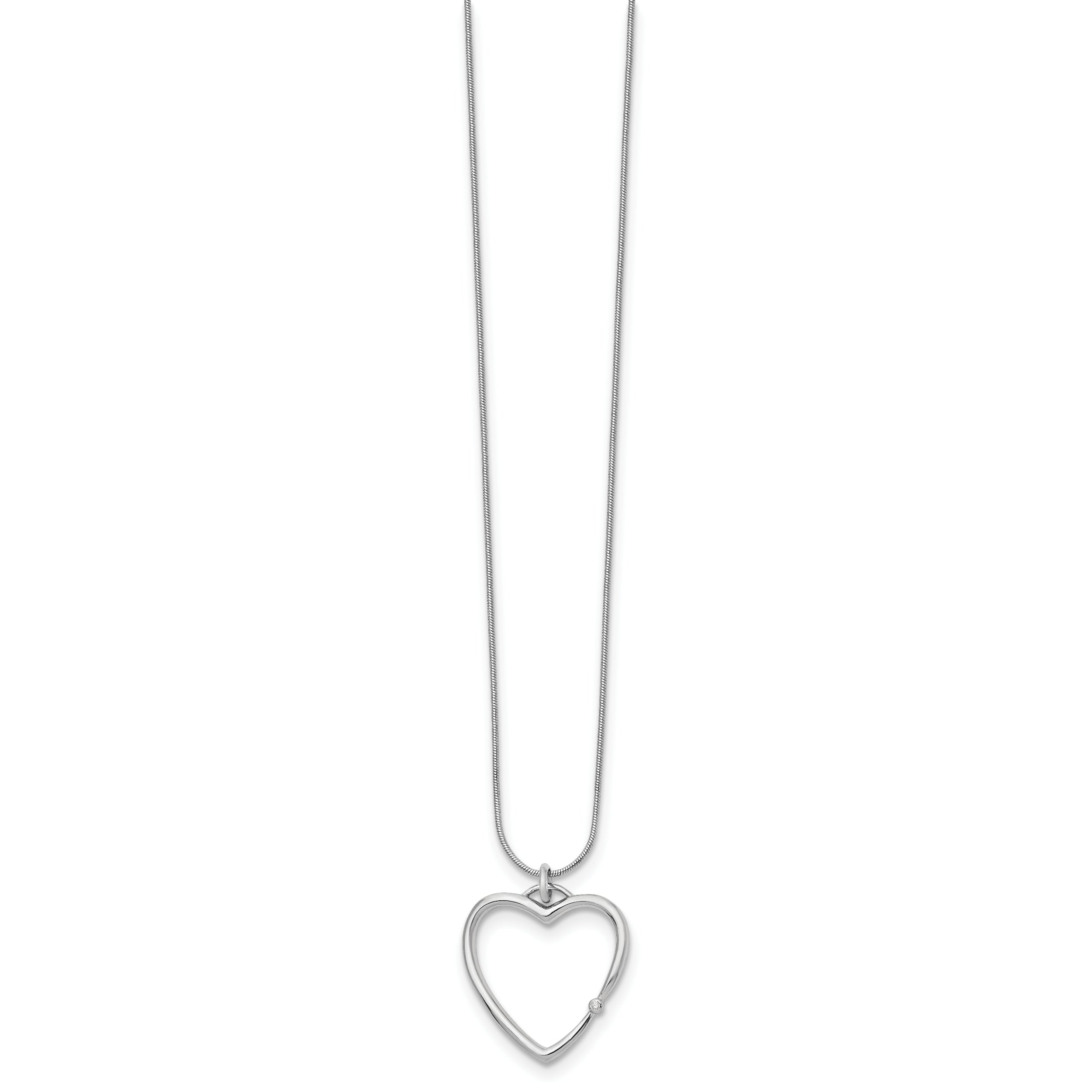 Sterling Silver Diamond Heart Necklace with Rhodium Polish & Extender