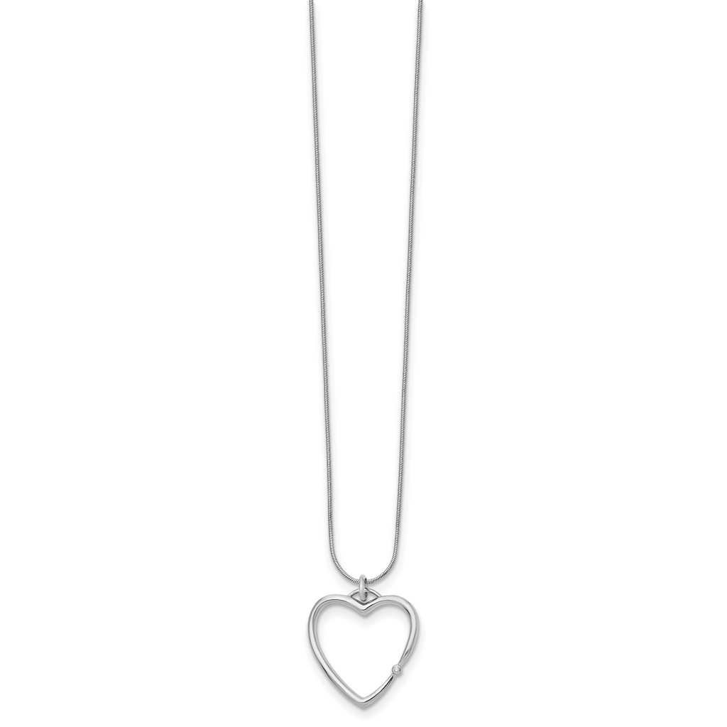 Sterling Silver Diamond Heart Necklace with Rhodium Polish & Extender