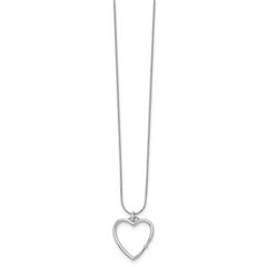 Sterling Silver Diamond Heart Necklace with Rhodium Polish & Extender