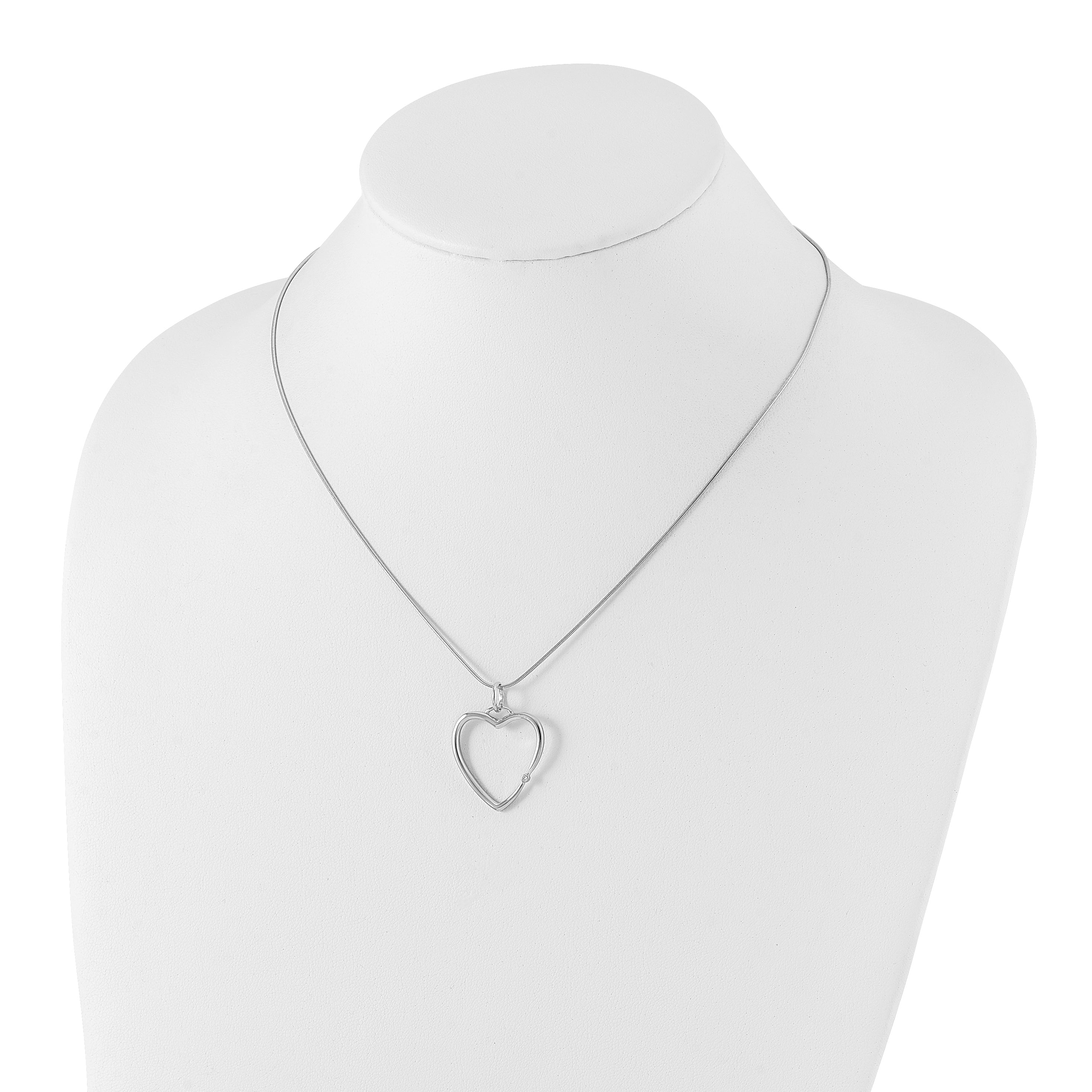 Sterling Silver Diamond Heart Necklace with Rhodium Polish & Extender