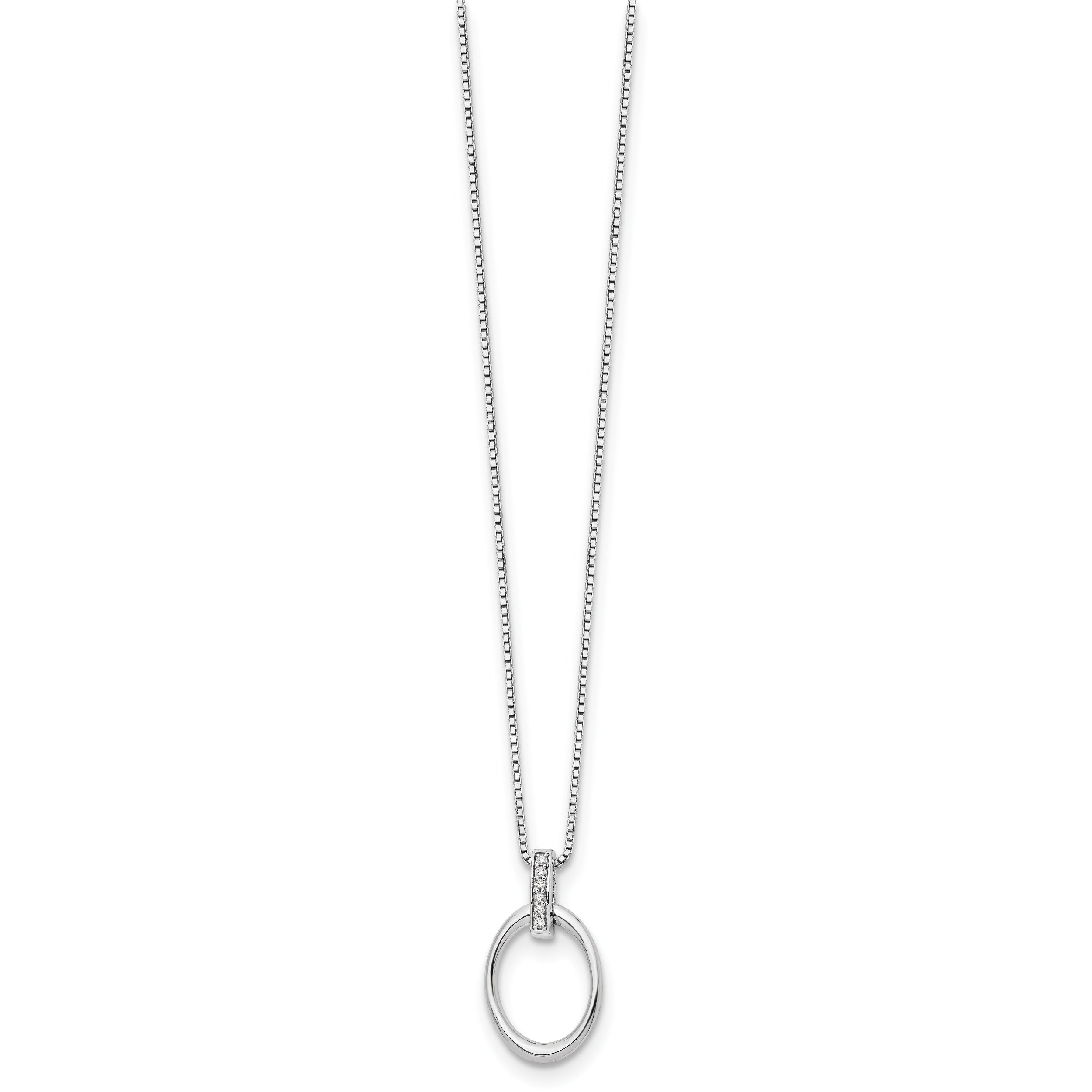 Sterling Silver Rhodium-Plated Oval Diamond Necklace with Extender Gift Ready