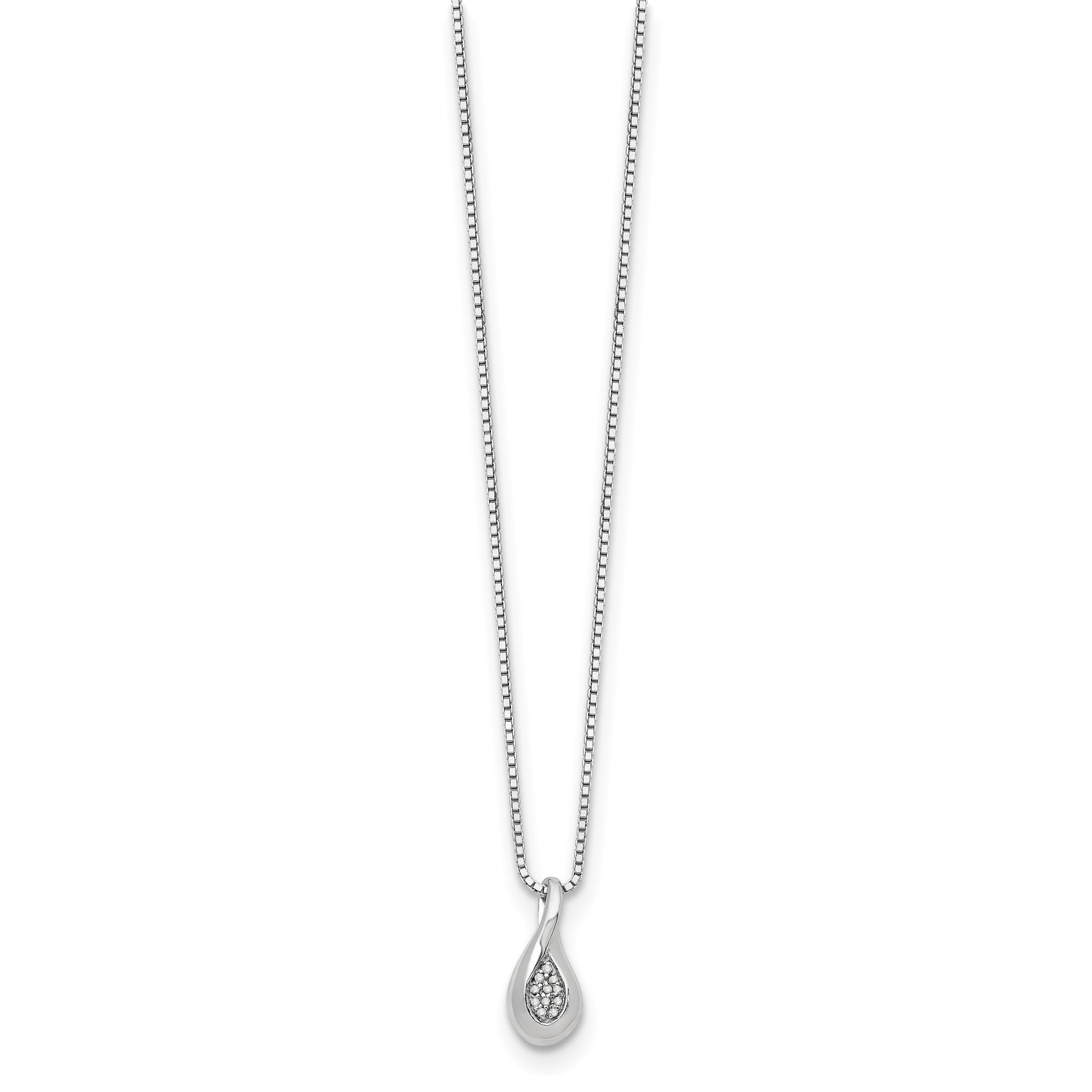 Sterling Silver Diamond Teardrop Necklace with Rhodium Plating and Gift Box