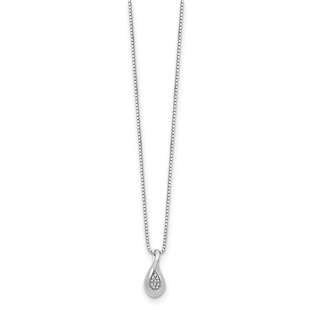 Sterling Silver Diamond Teardrop Necklace with Rhodium Plating and Gift Box