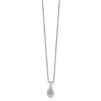 Sterling Silver Diamond Teardrop Necklace with Rhodium Plating and Gift Box