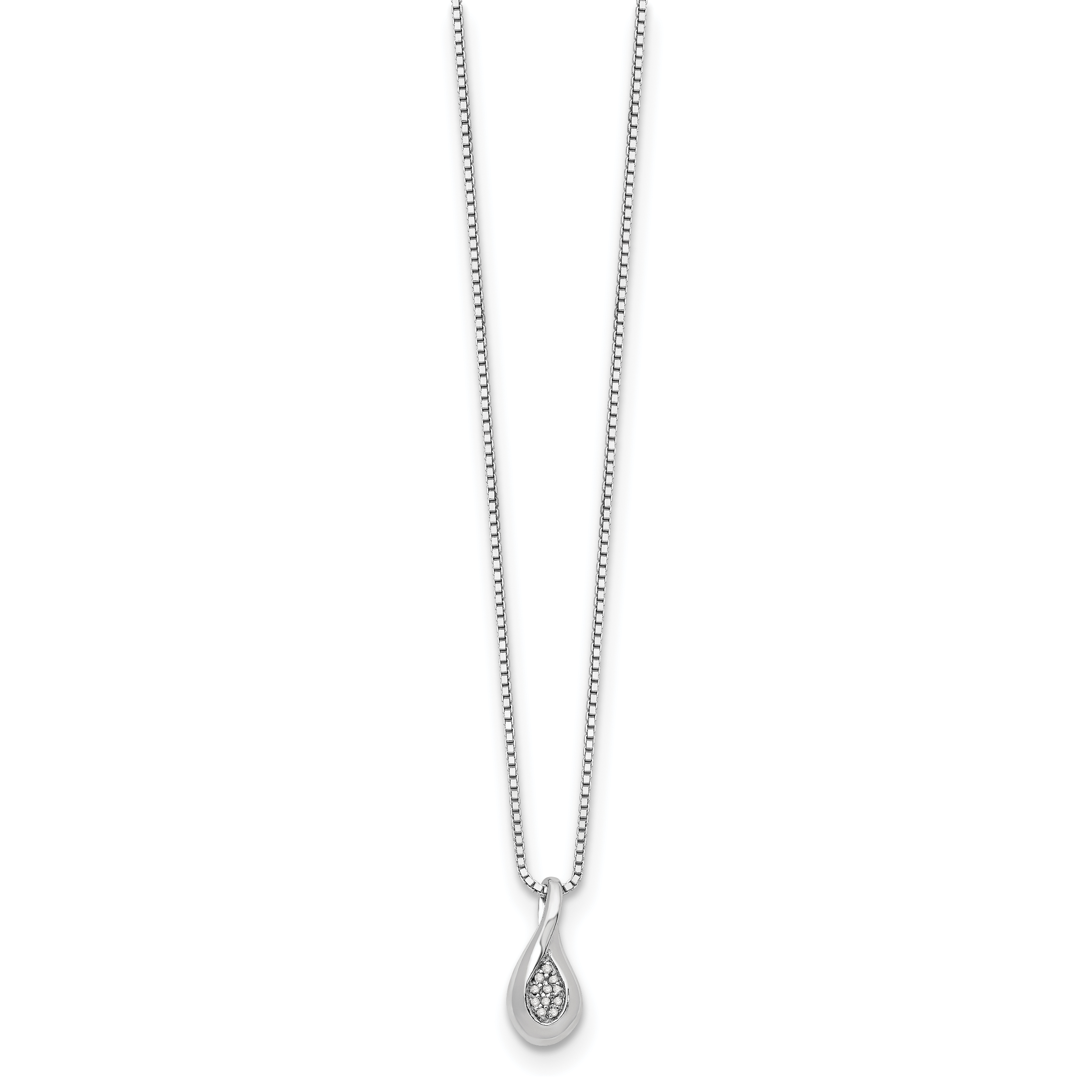 Sterling Silver Diamond Teardrop Necklace with Rhodium Plating and Gift Box