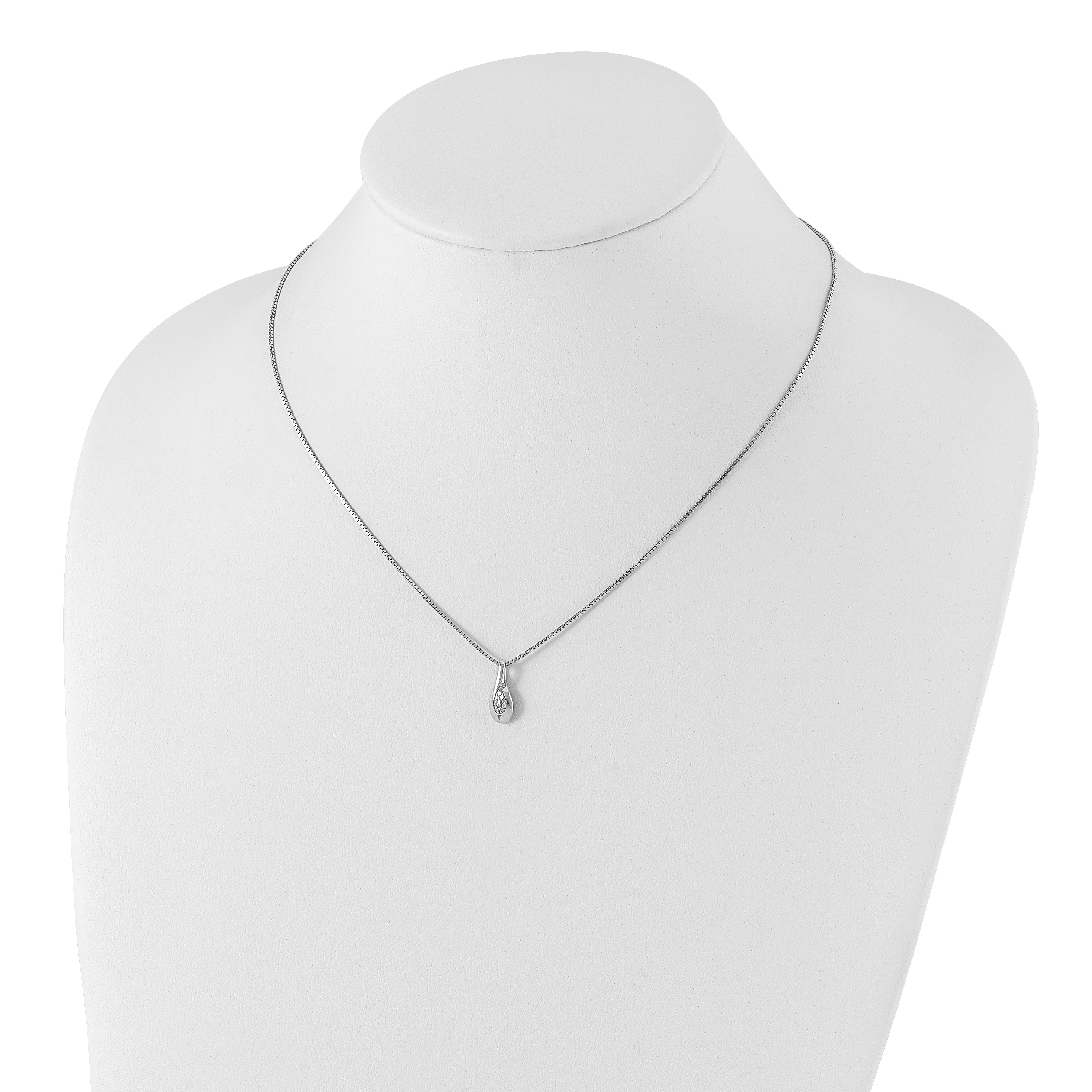 Sterling Silver Diamond Teardrop Necklace with Rhodium Plating and Gift Box