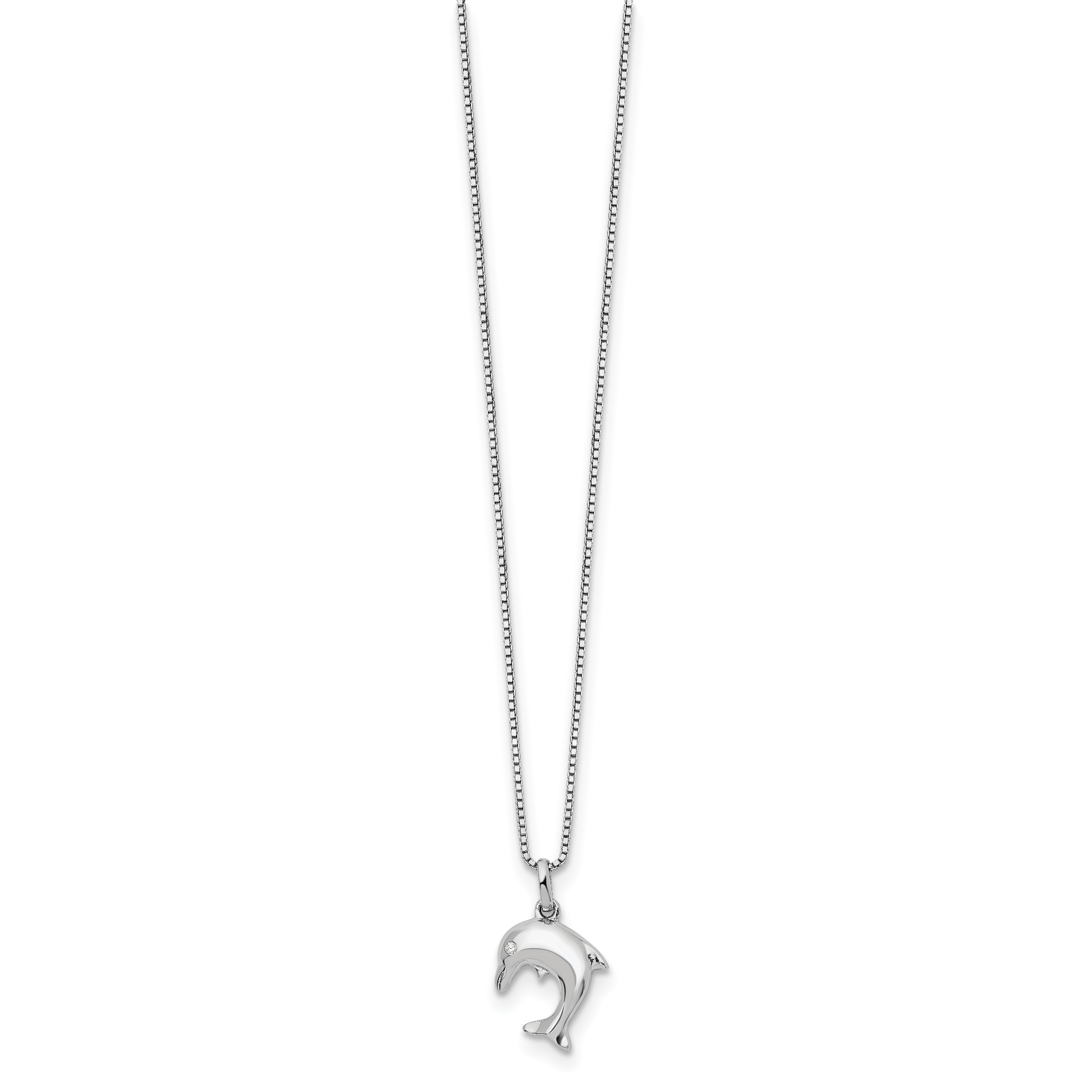 Sterling Silver Dolphin Necklace with Diamond and Rhodium Finish Secondary image