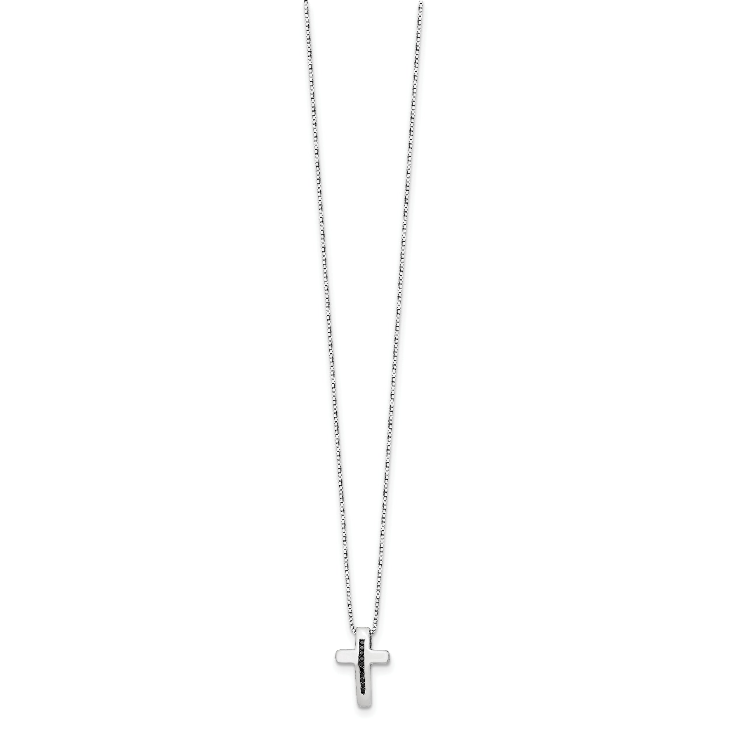 White Ice Sterling Silver Rhodium-plated 18 Inch Black Diamond Cross Necklace with 2 Inch Extender