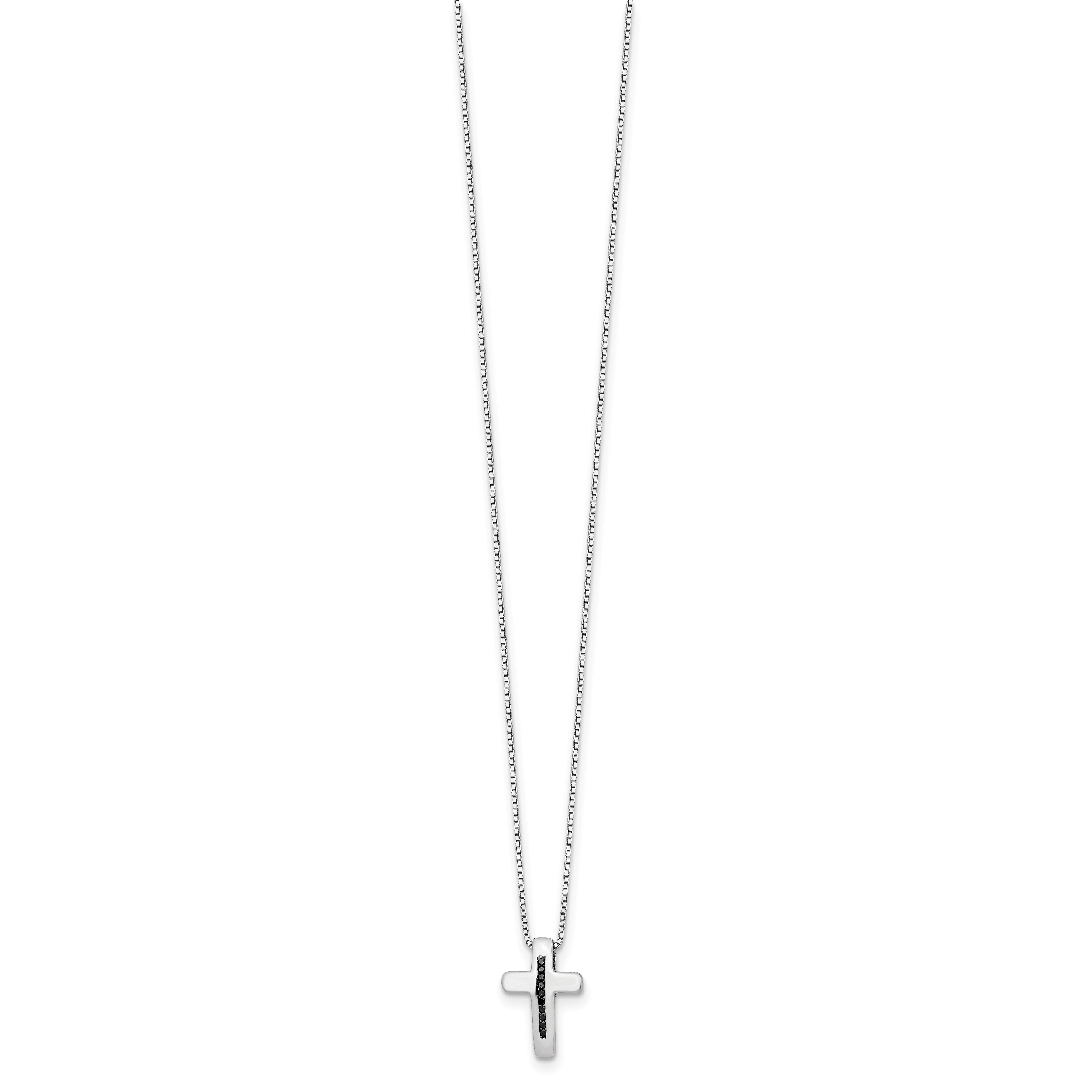 Sterling Silver Black Diamond Cross Necklace with Rhodium Plating
