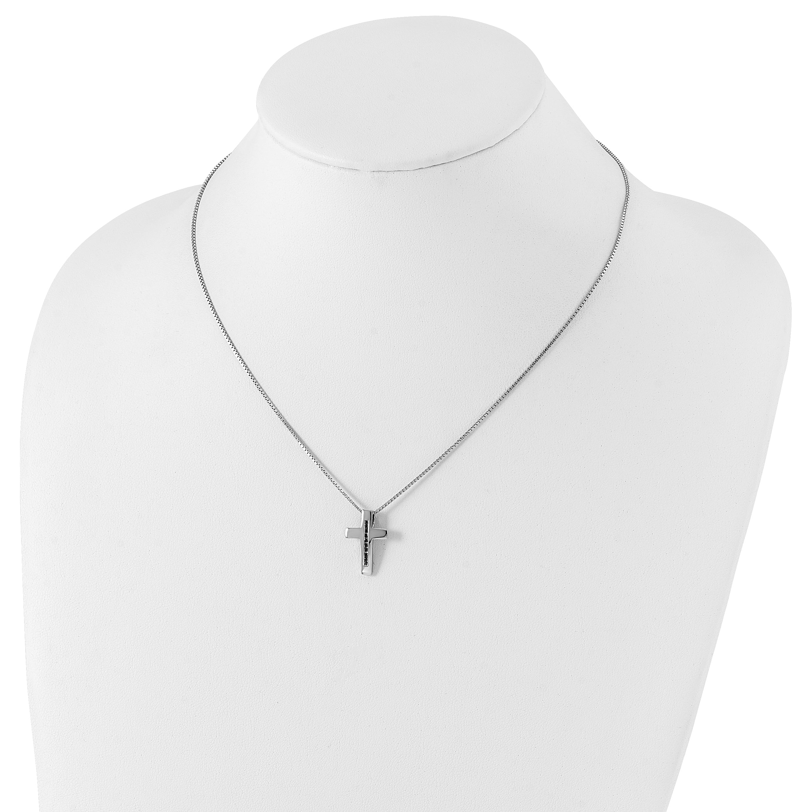 White Ice Sterling Silver Rhodium-plated 18 Inch Black Diamond Cross Necklace with 2 Inch Extender