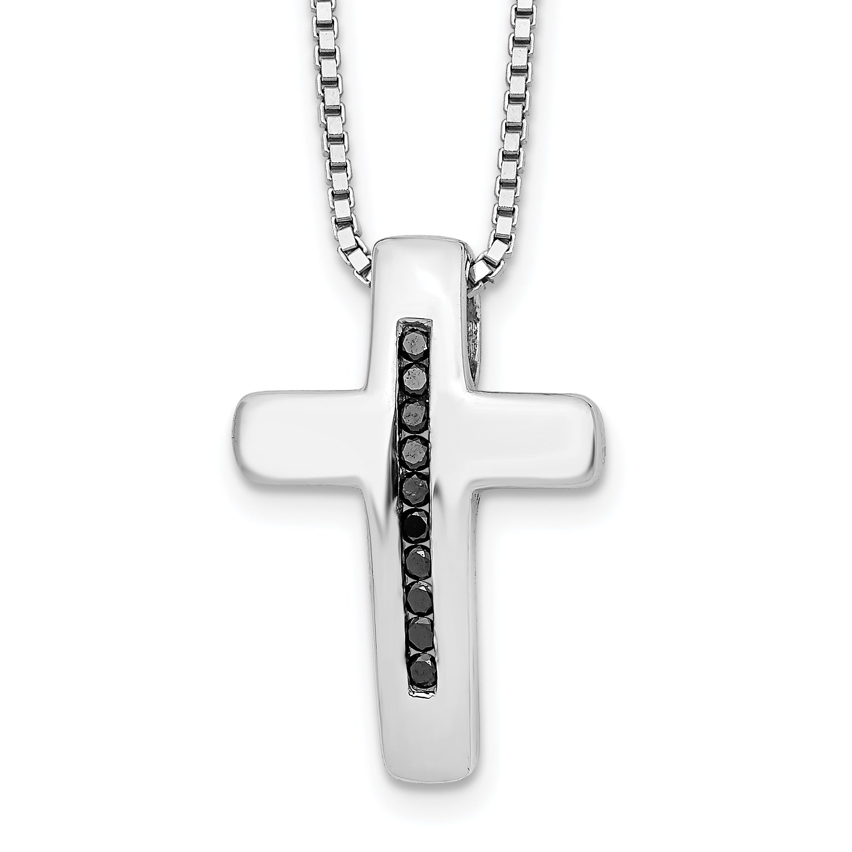 White Ice Sterling Silver Rhodium-plated 18 Inch Black Diamond Cross Necklace with 2 Inch Extender Main image