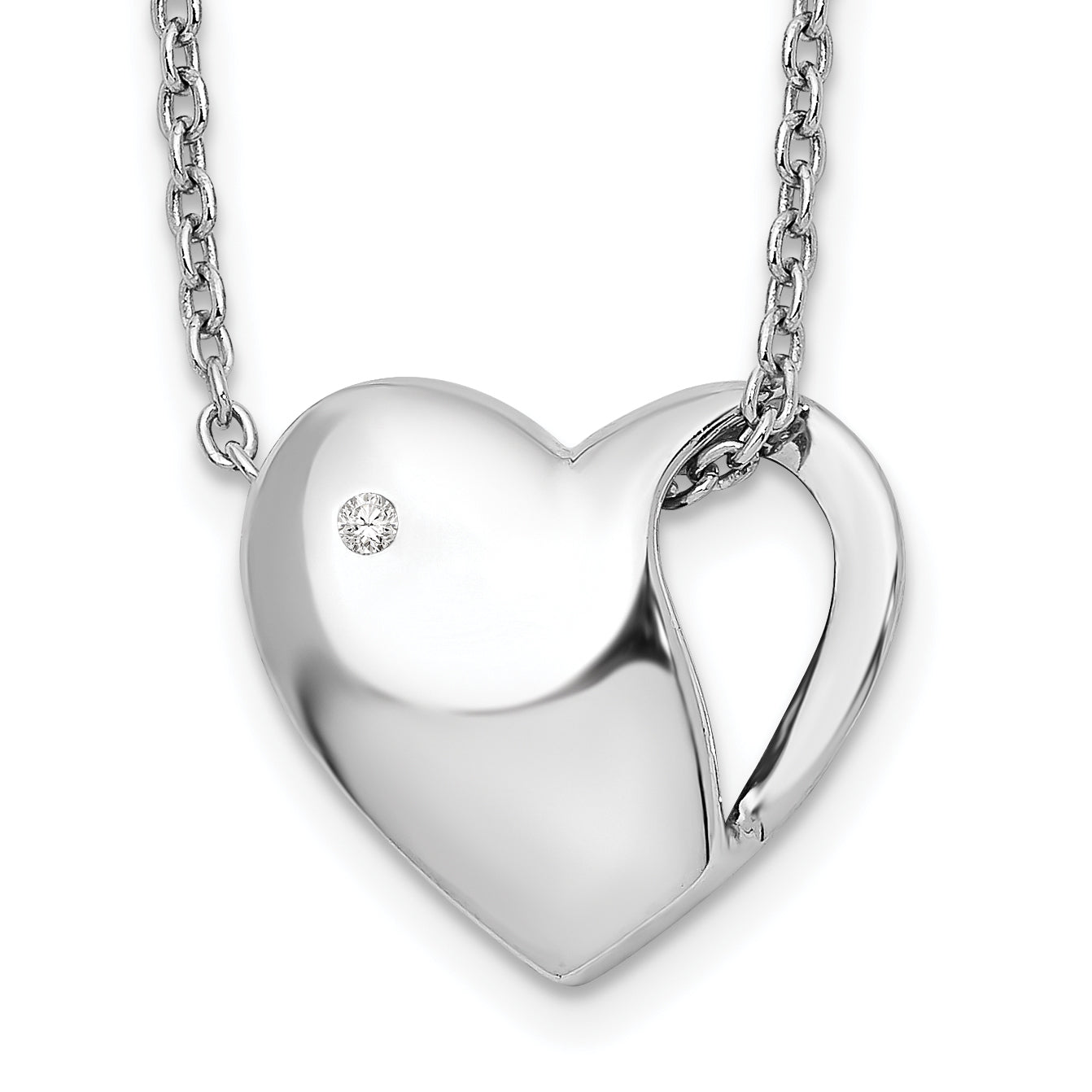 White Ice Sterling Silver Rhodium-plated 18 Inch Diamond Heart Necklace with 2 Inch Extender Main image