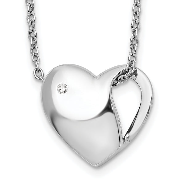 Sterling Silver Diamond Heart Necklace with 2-Inch Extender