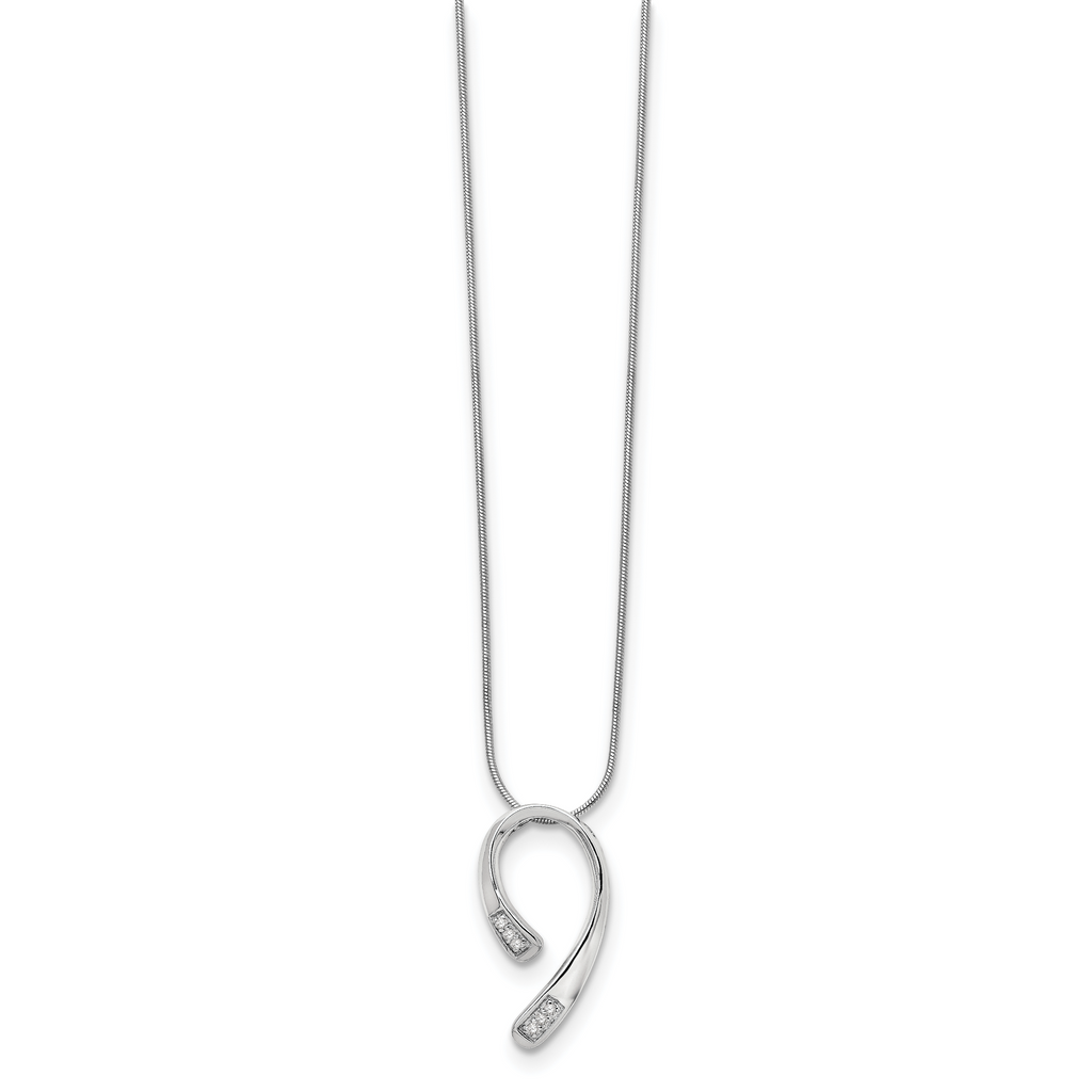 Sterling Silver Diamond Necklace with Extender and Polished Rhodium Finish