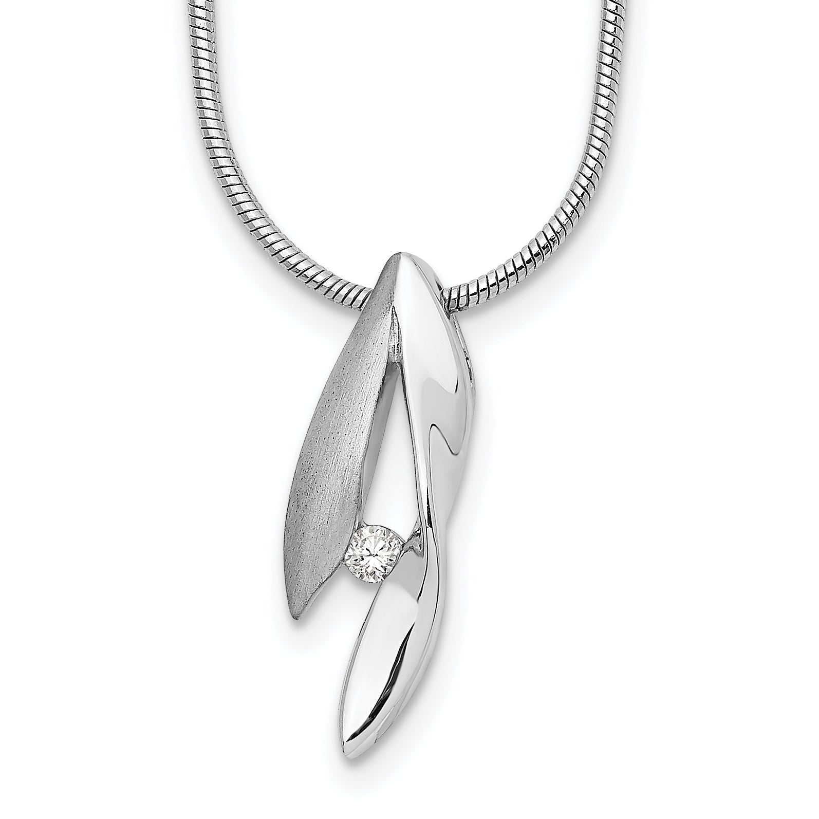 White Ice Sterling Silver Rhodium-plated Satin and Polished 18 Inch Diamond Necklace with 2 Inch Extender Main image