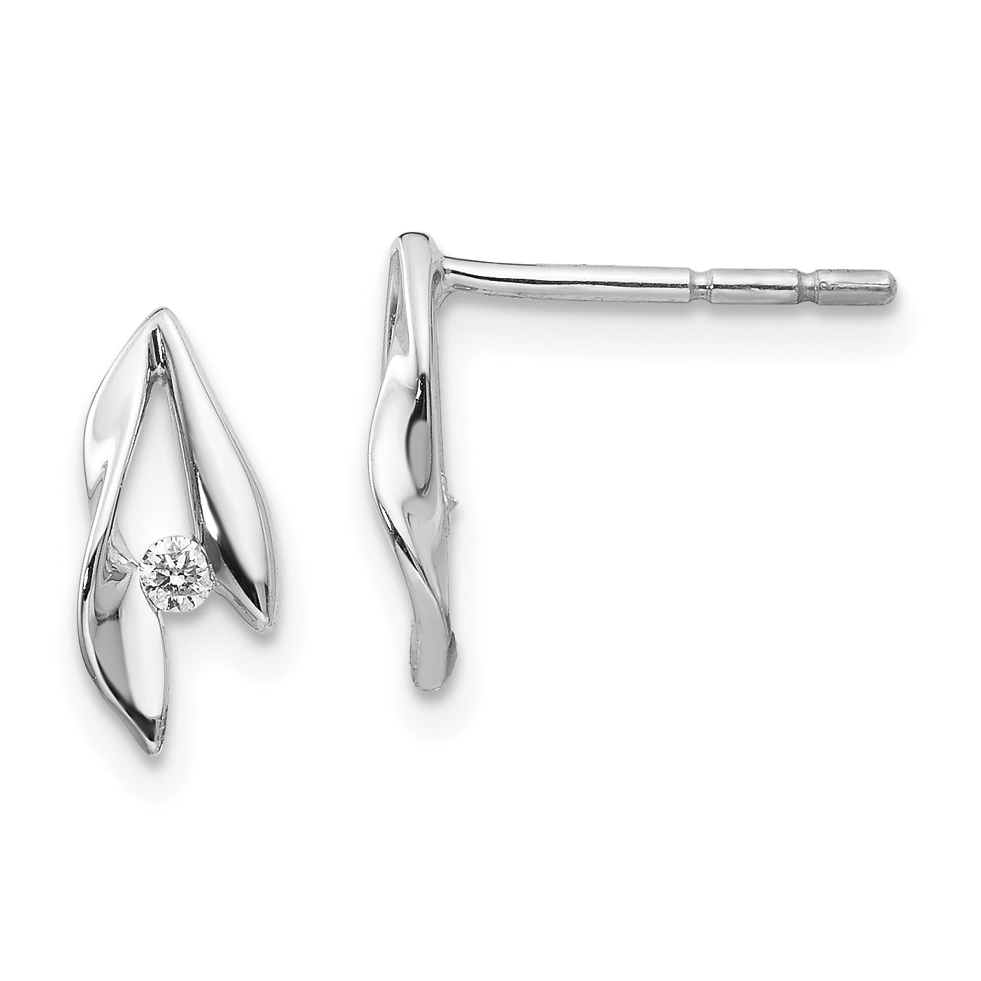 White Ice Sterling Silver Rhodium-plated Satin and Polished Diamond Post Earrings Main image