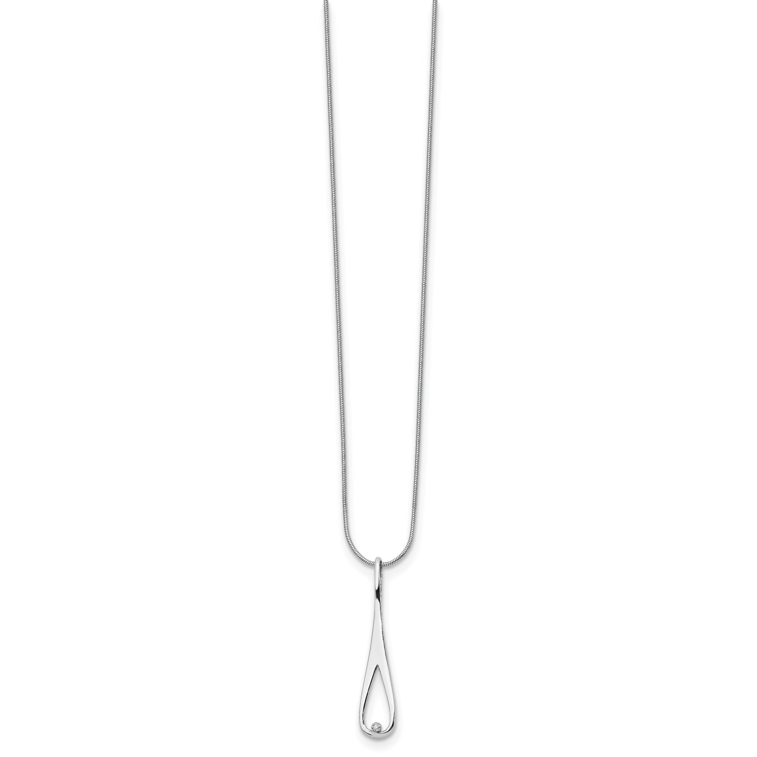 White Ice Sterling Silver Diamond Teardrop Necklace with Polished Finish