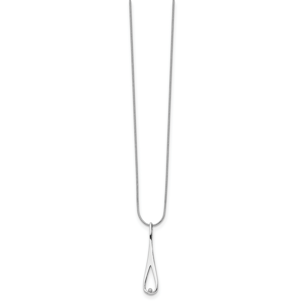 White Ice Sterling Silver Diamond Teardrop Necklace with Polished Finish