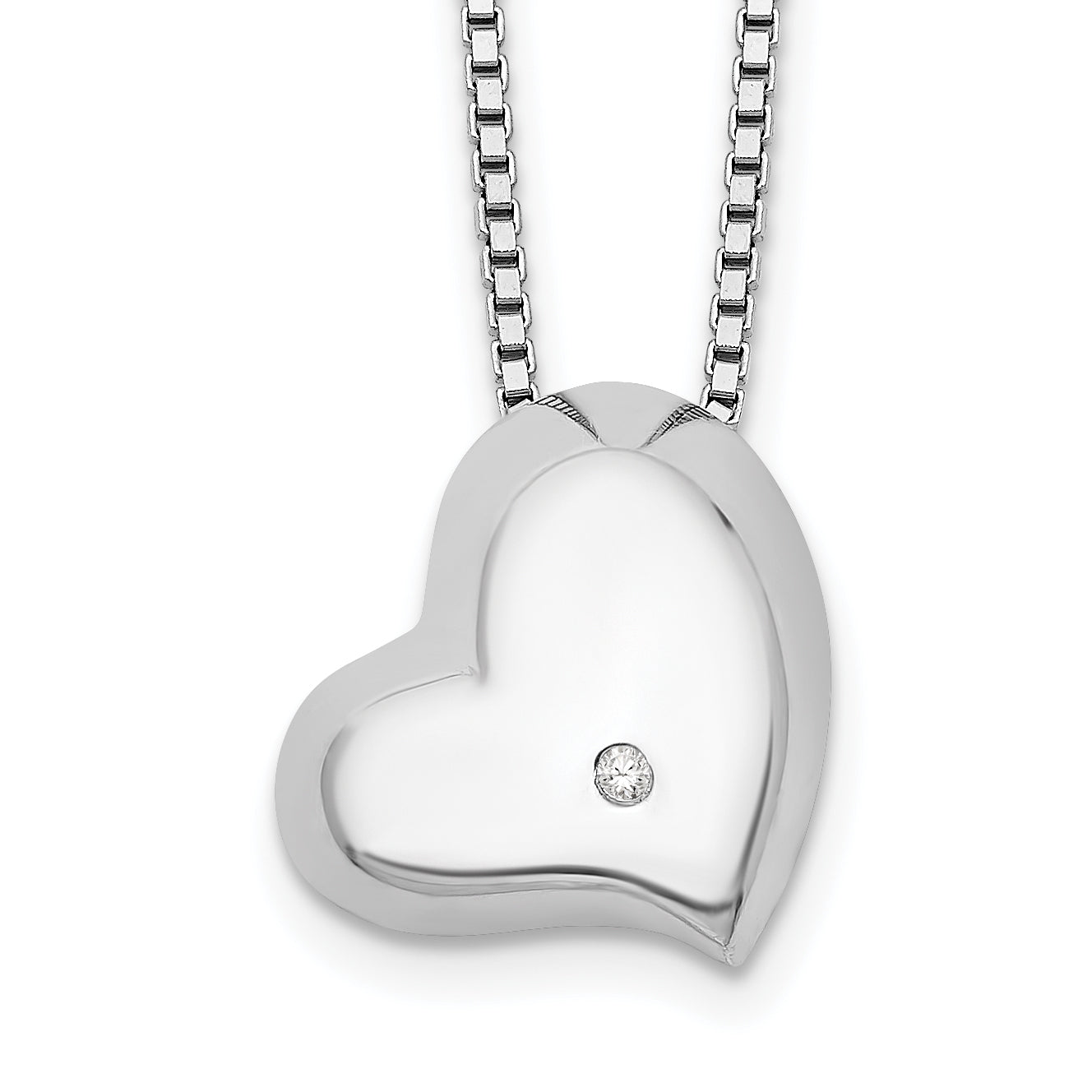 White Ice Sterling Silver Rhodium-plated Satin and Polished 18 Inch Diamond Heart Necklace with 2 Inch Extender Main image