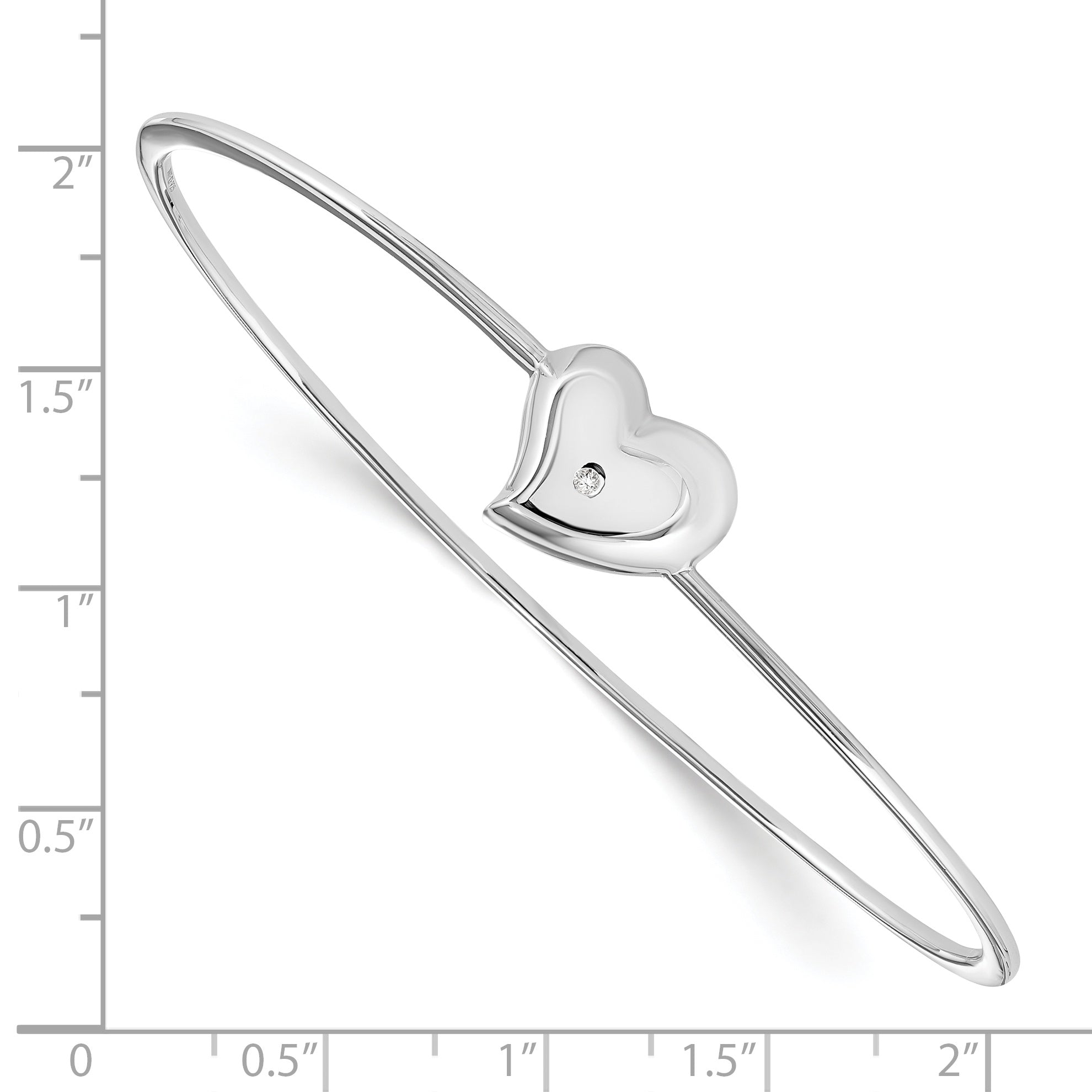 White Ice 925 Sterling Silver Diamond Heart Bangle with Rhodium Finish Luxury Secondary image