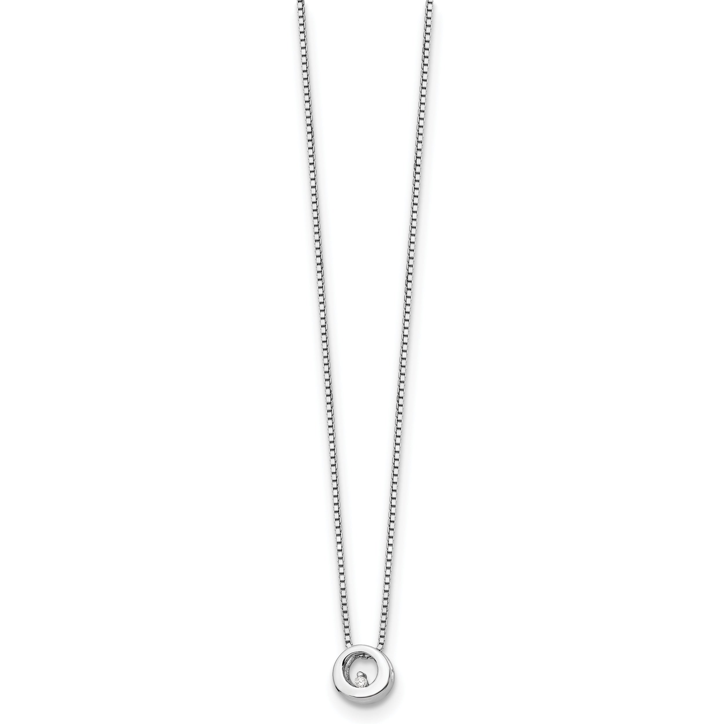 Sterling Silver Diamond Open Circle Necklace with Rhodium Finish