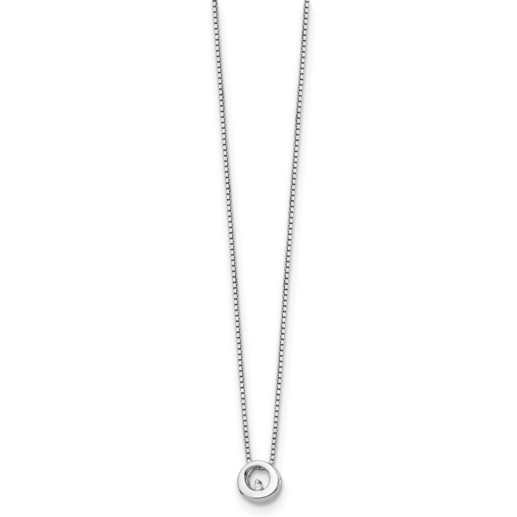 Sterling Silver Diamond Open Circle Necklace with Rhodium Finish