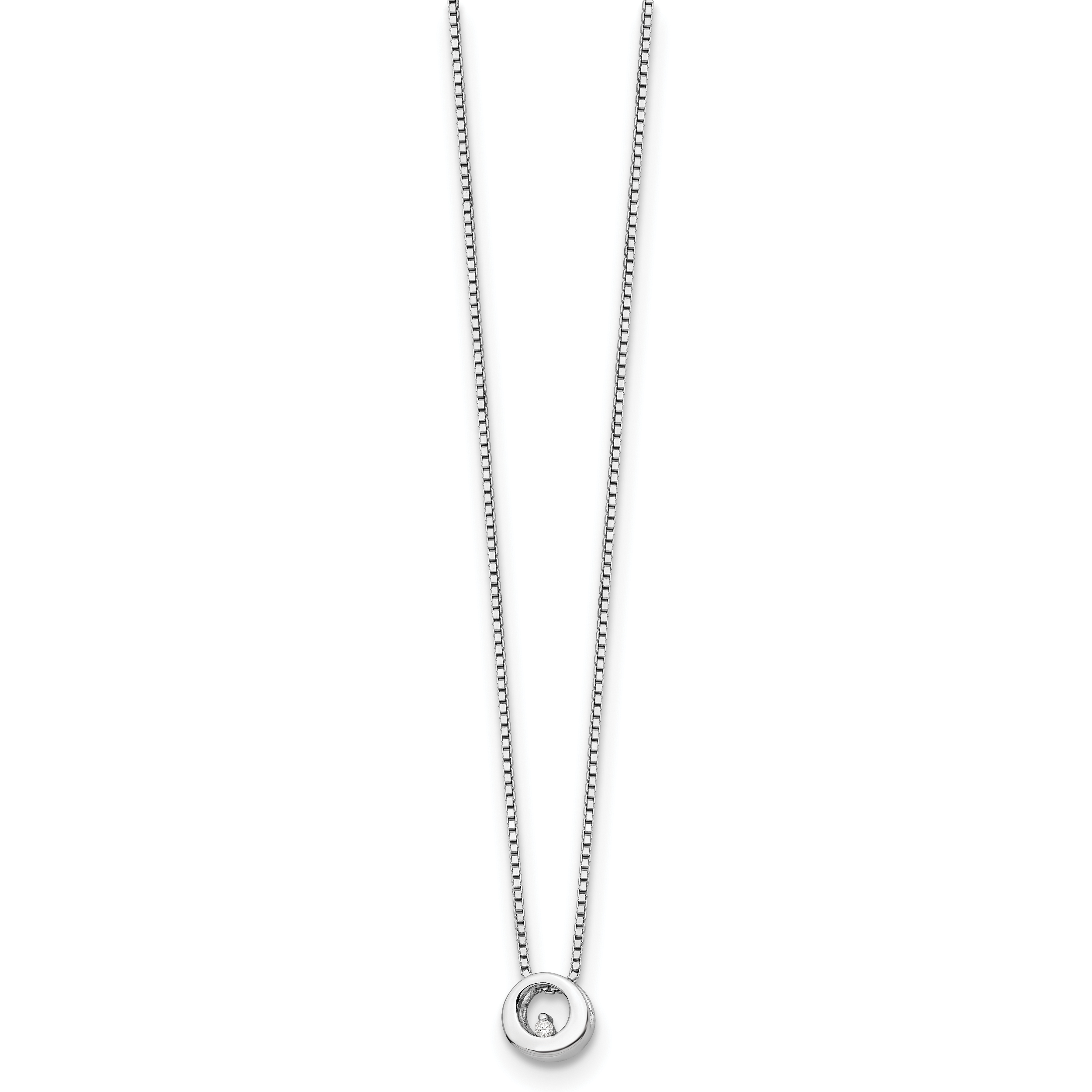 Sterling Silver Diamond Open Circle Necklace with Rhodium Finish