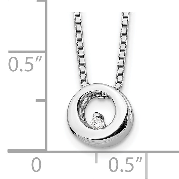 Sterling Silver Diamond Open Circle Necklace with Rhodium Finish