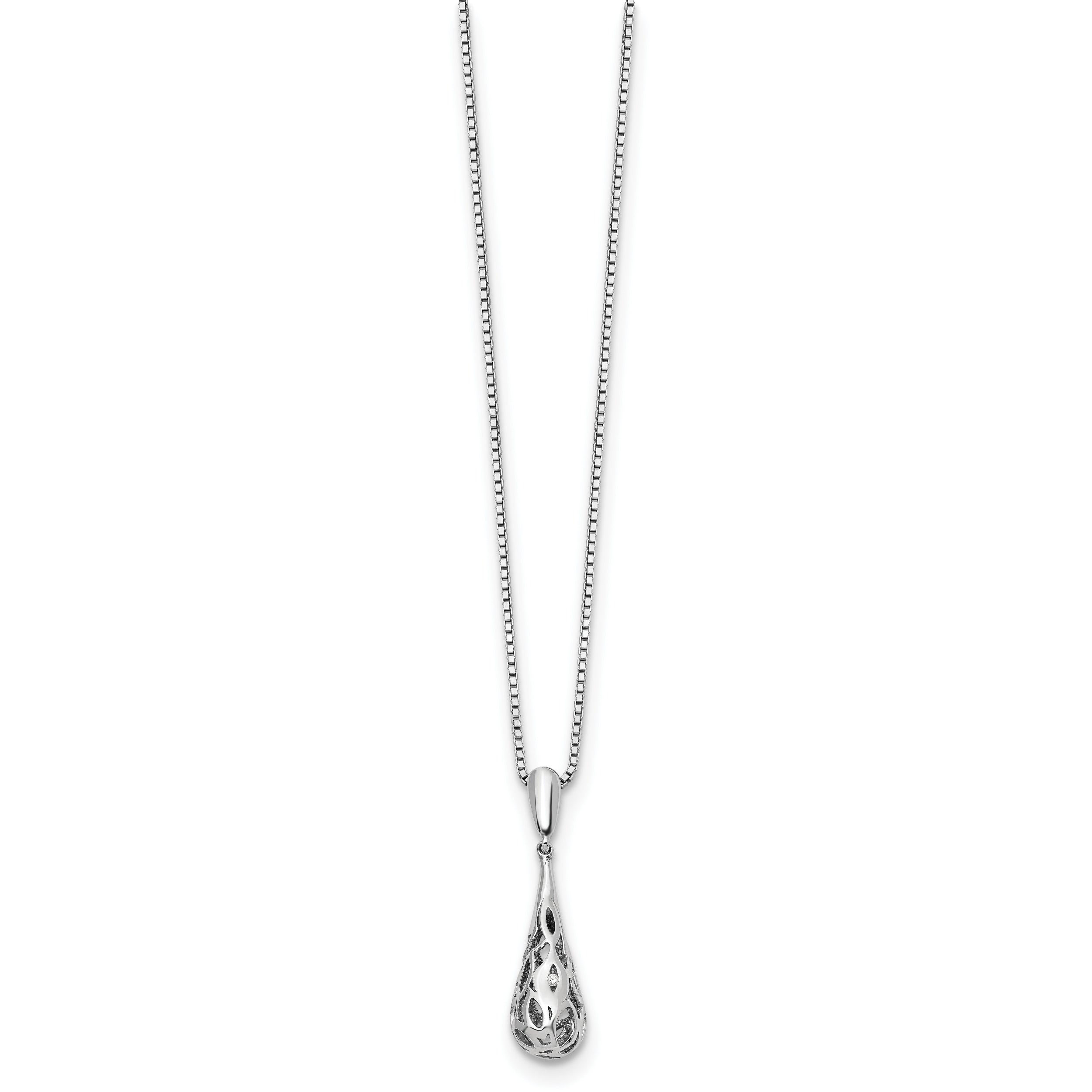 Sophia Jewelers Sterling Silver Diamond Teardrop Necklace with Rhodium Finish