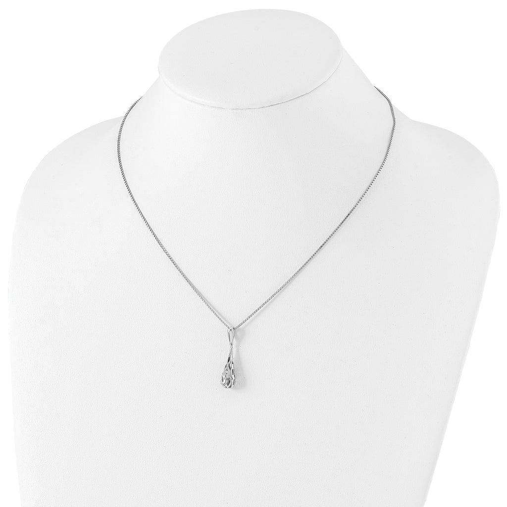 Sophia Jewelers Sterling Silver Diamond Teardrop Necklace with Rhodium Finish