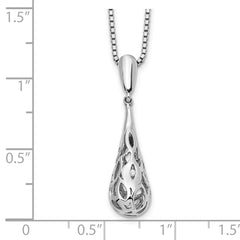 White Ice Sterling Silver Rhodium-plated 18 Inch Diamond Filigree Teardrop Necklace with 2 Inch Extender