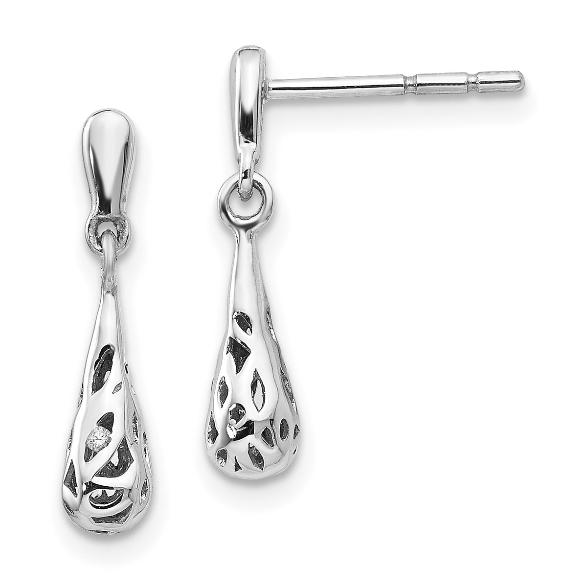 White Ice Sterling Silver Rhodium-plated Diamond Filgree Post Dangle Earrings