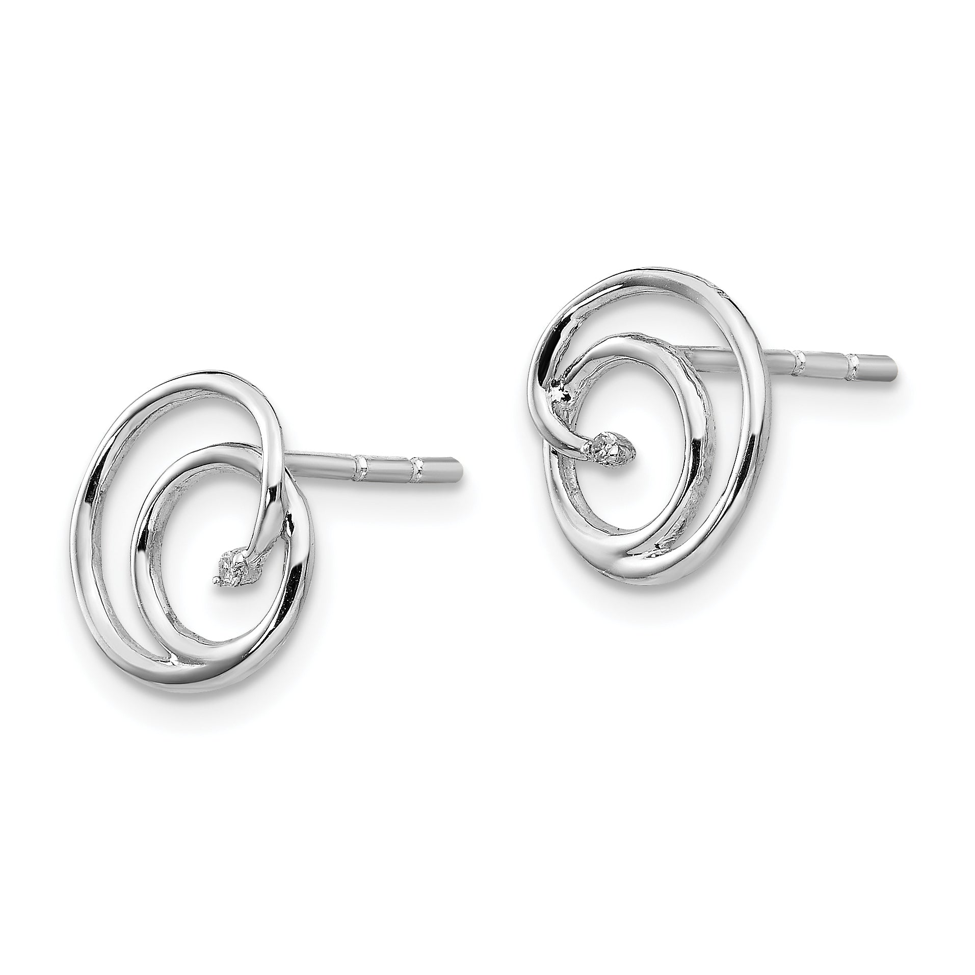 White Ice Sterling Silver Diamond Swirl Earrings with Polished Rhodium Finish Secondary image